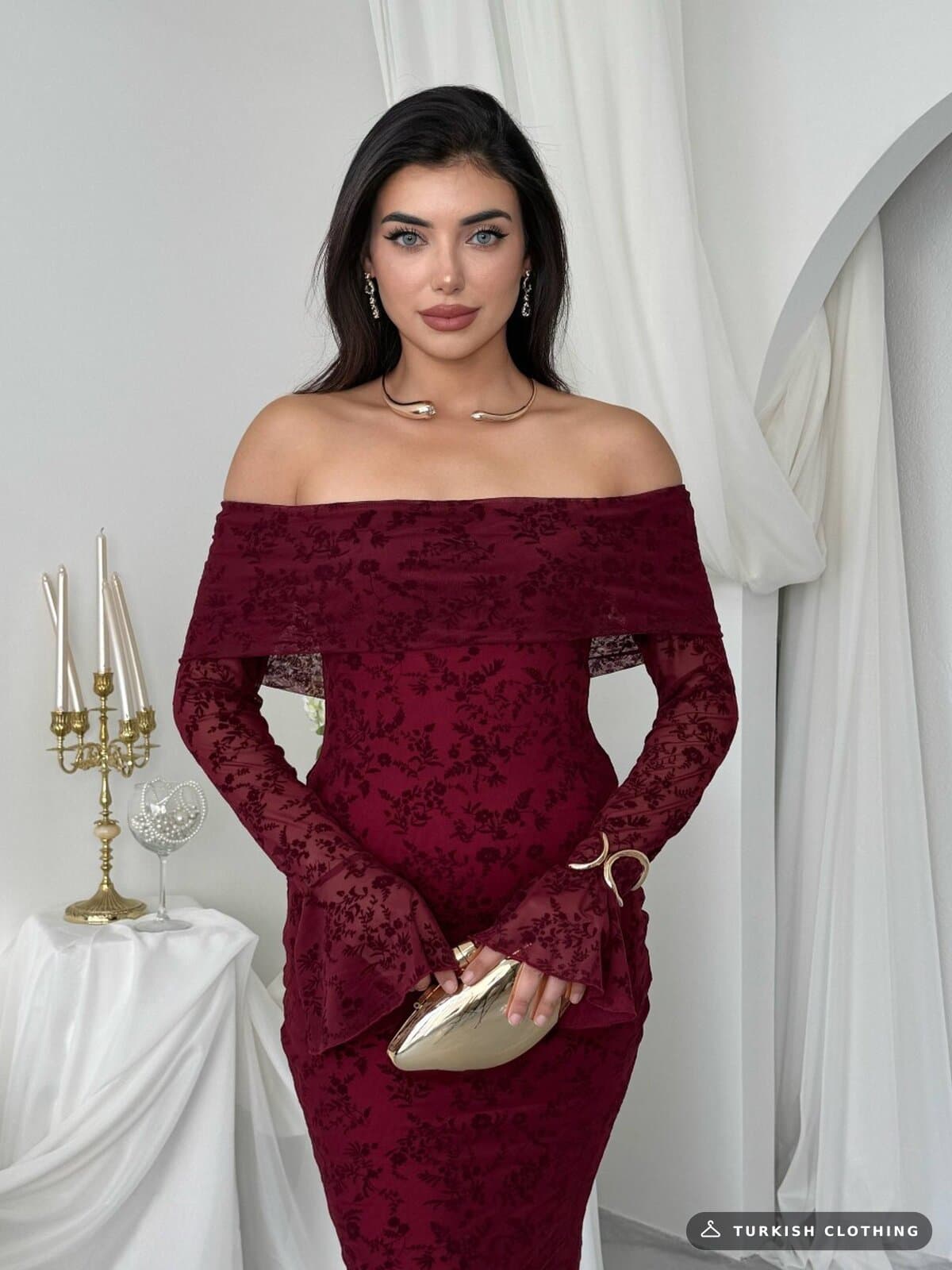 Juer Strapless Dress — Burgundy in Imported – wholesale Women's Dresses by Etika, Turkish clothing manufacturer