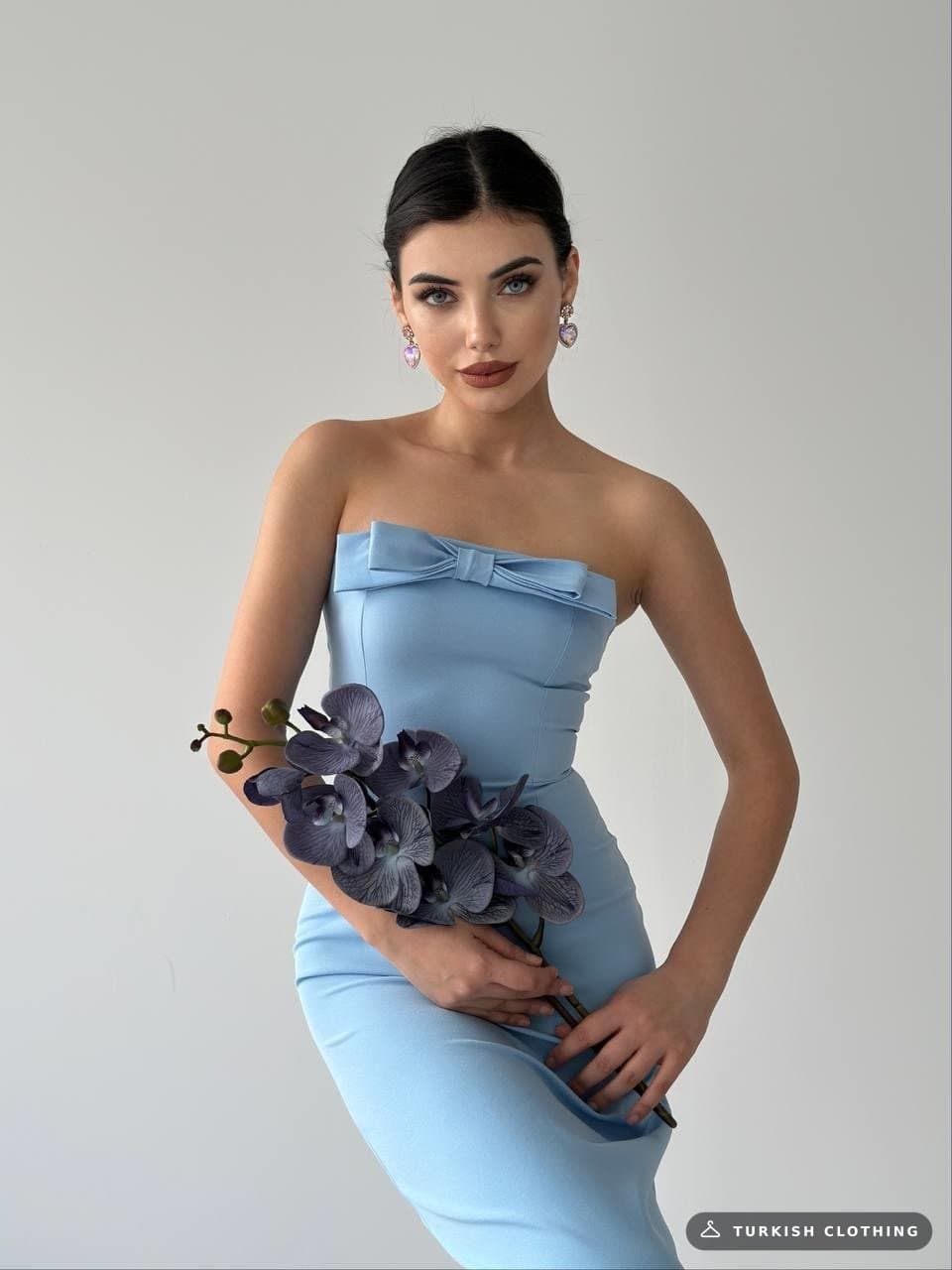KAELM Dress with Ribbon Front — Baby Blue in Poplin · – wholesale Women's Dresses by Etika, Turkish clothing