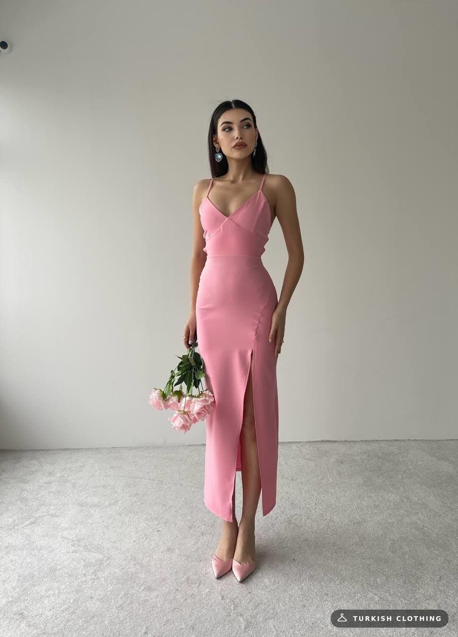 Kaitlyn Backless V-Neck Slit Dress — Pink in Poplin · – wholesale Women's Dresses by Etika, Turkish clothing