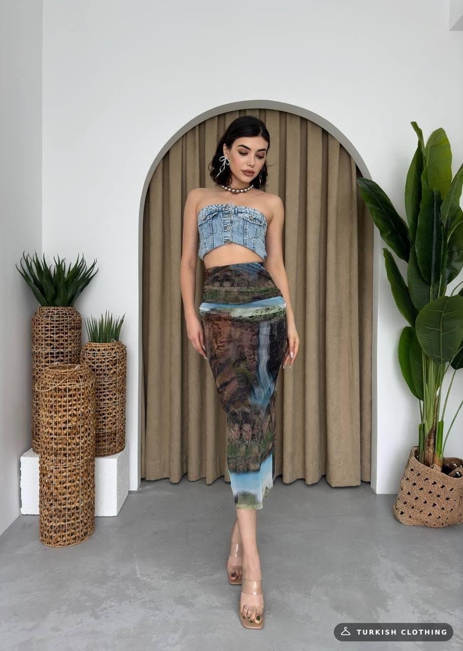 Lara Transparent Midi Skirt — Patterned – wholesale Women's Dresses by Etika, Turkish clothing manufacturer