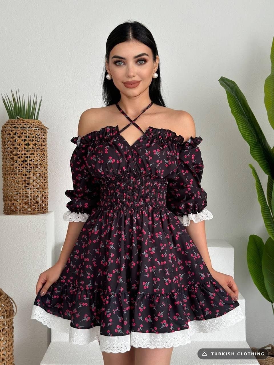 Marne Elastic Waist Mini Dress — Black in Poplin – wholesale Women's Dresses by Etika, Turkish clothing manufacturer
