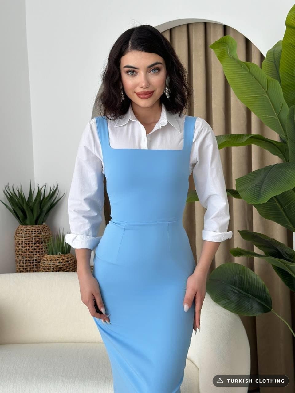 Martin Strappy Pencil Dress — Baby Blue in Poplin – wholesale Women's Dresses by Etika, Turkish clothing manufacturer