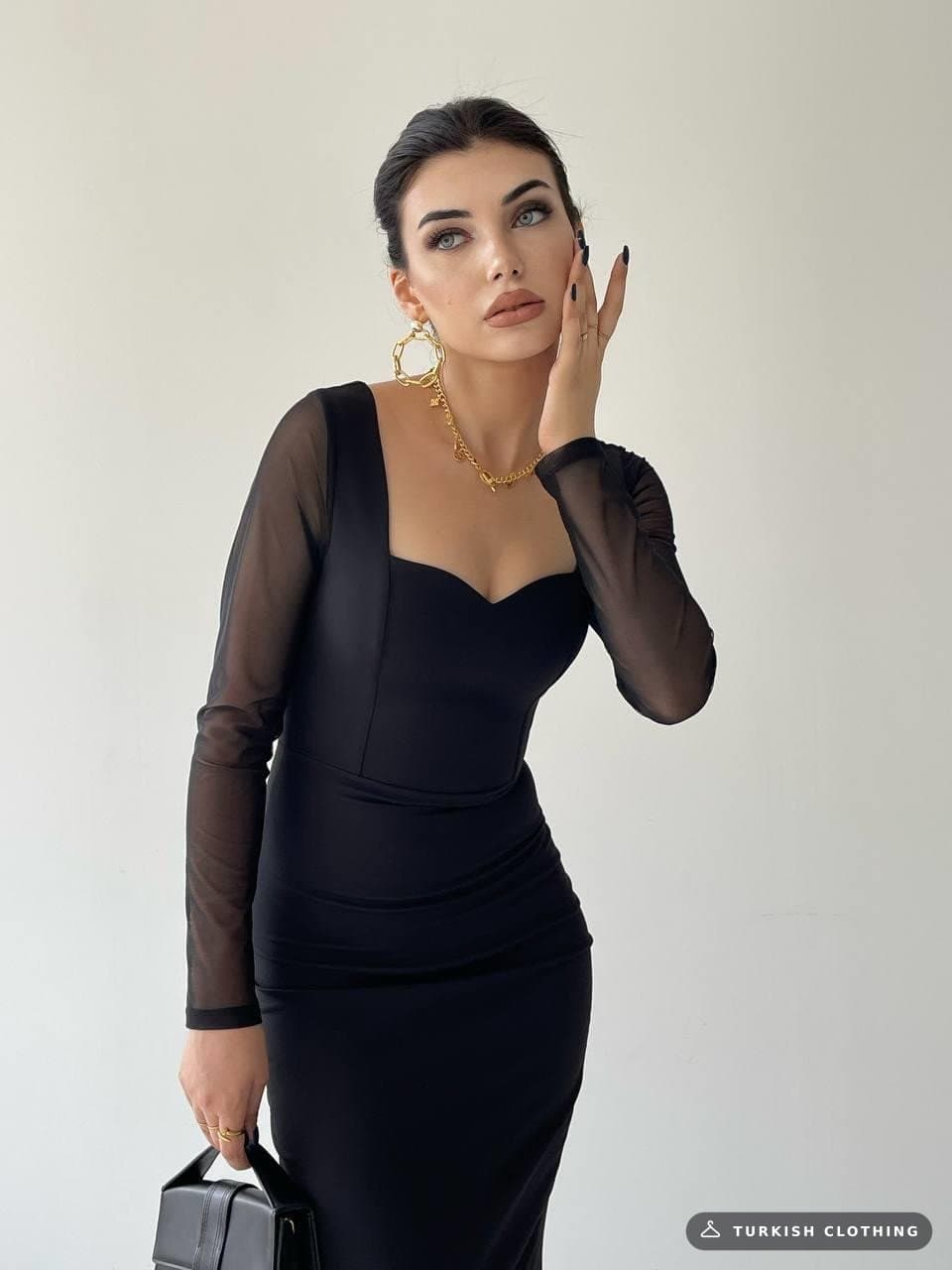 Masha Sleeves Tulle Midi Dress — Black in Poplin · – wholesale Women's Dresses by Etika, Turkish clothing manufacturer