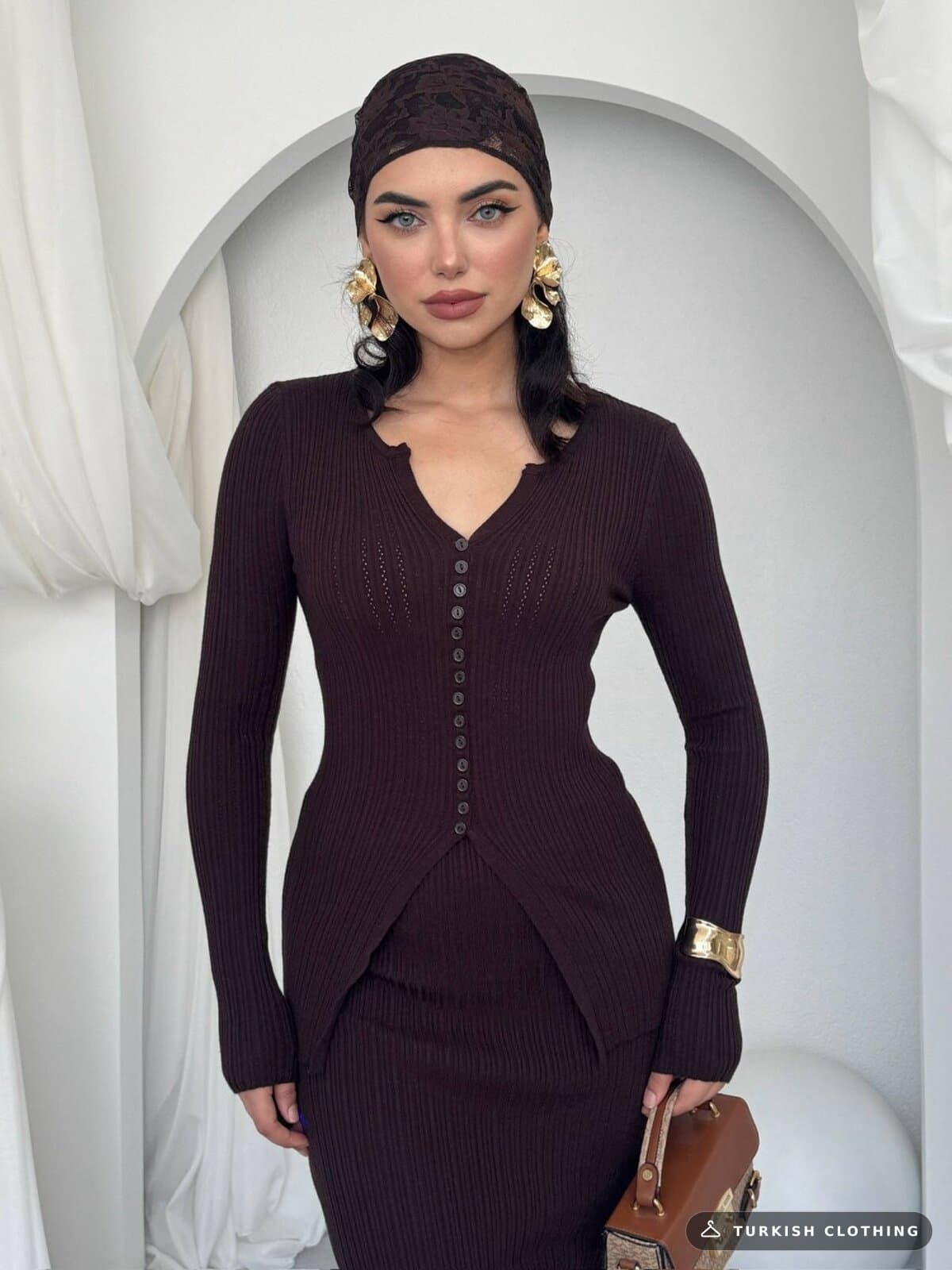 Masulem Double Team — Brown in Knitwear – wholesale Women's Dresses by Etika, Turkish clothing manufacturer