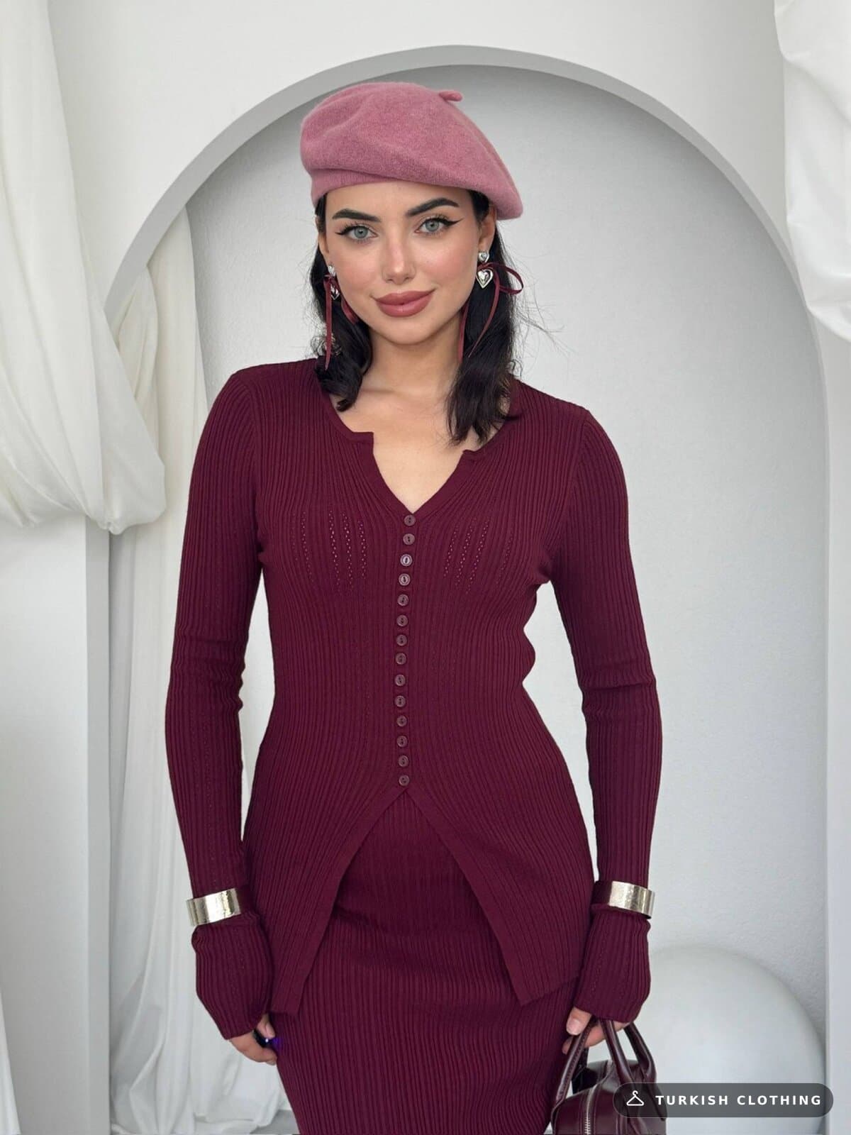 Masulem Double Team — Burgundy in Knitwear – wholesale Women's Dresses by Etika, Turkish clothing manufacturer