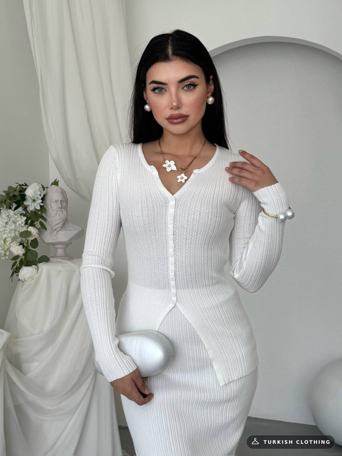 Masulem Double Team — White in Knitwear – wholesale Women's Dresses by Etika, Turkish clothing manufacturer