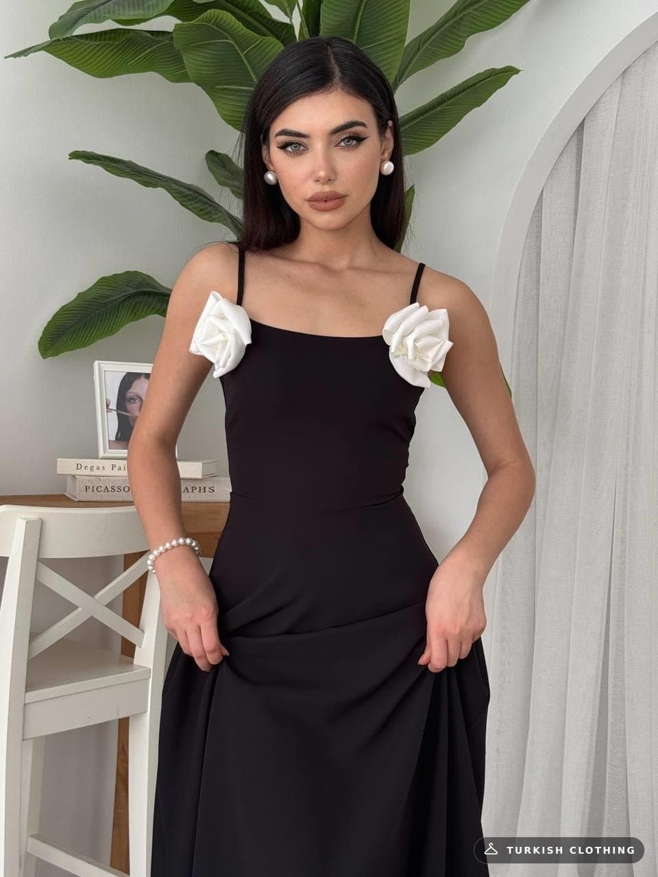 Matilda Rose Rope Strap Dress — Black White in Poplin – wholesale Women's Dresses by Etika, Turkish clothing manufacturer