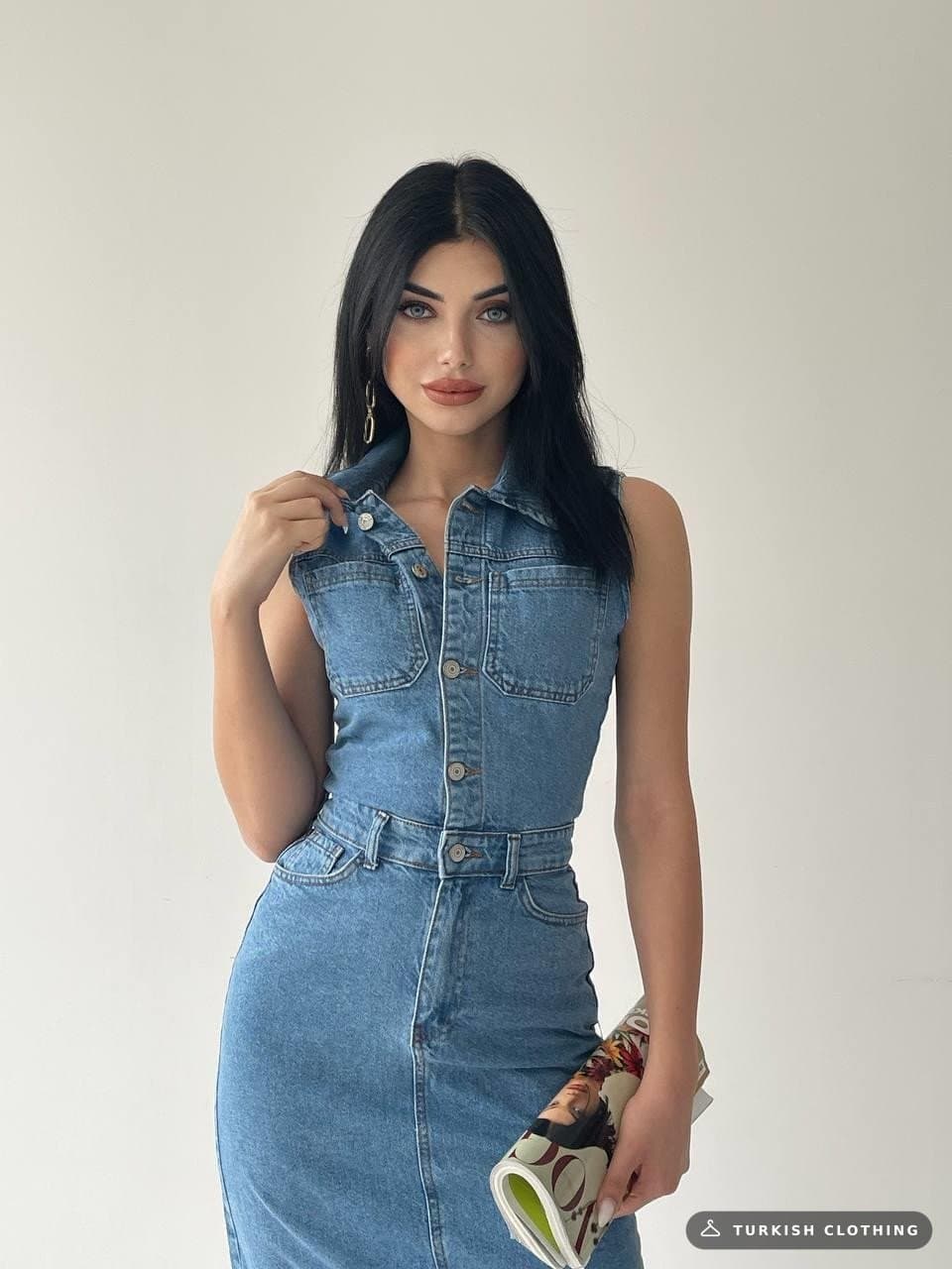 Meldia Jean Zero Sleeve Dress — Dark Blue – wholesale Women's Dresses by Etika, Turkish clothing manufacturer