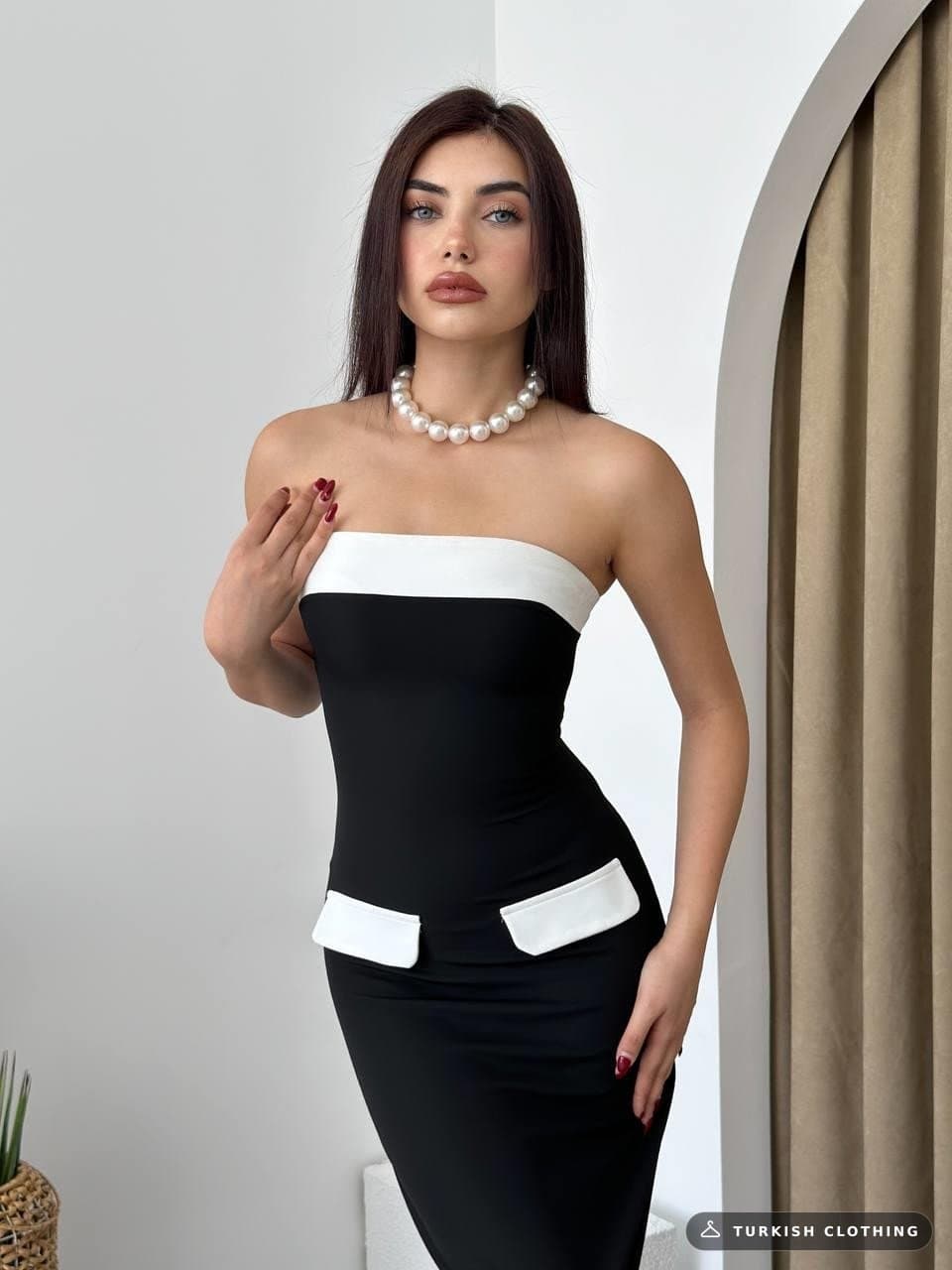 Mielle Strapless Dress with Pocket Detail — Black in Poplin – wholesale Women's Dresses by Etika, Turkish clothing
