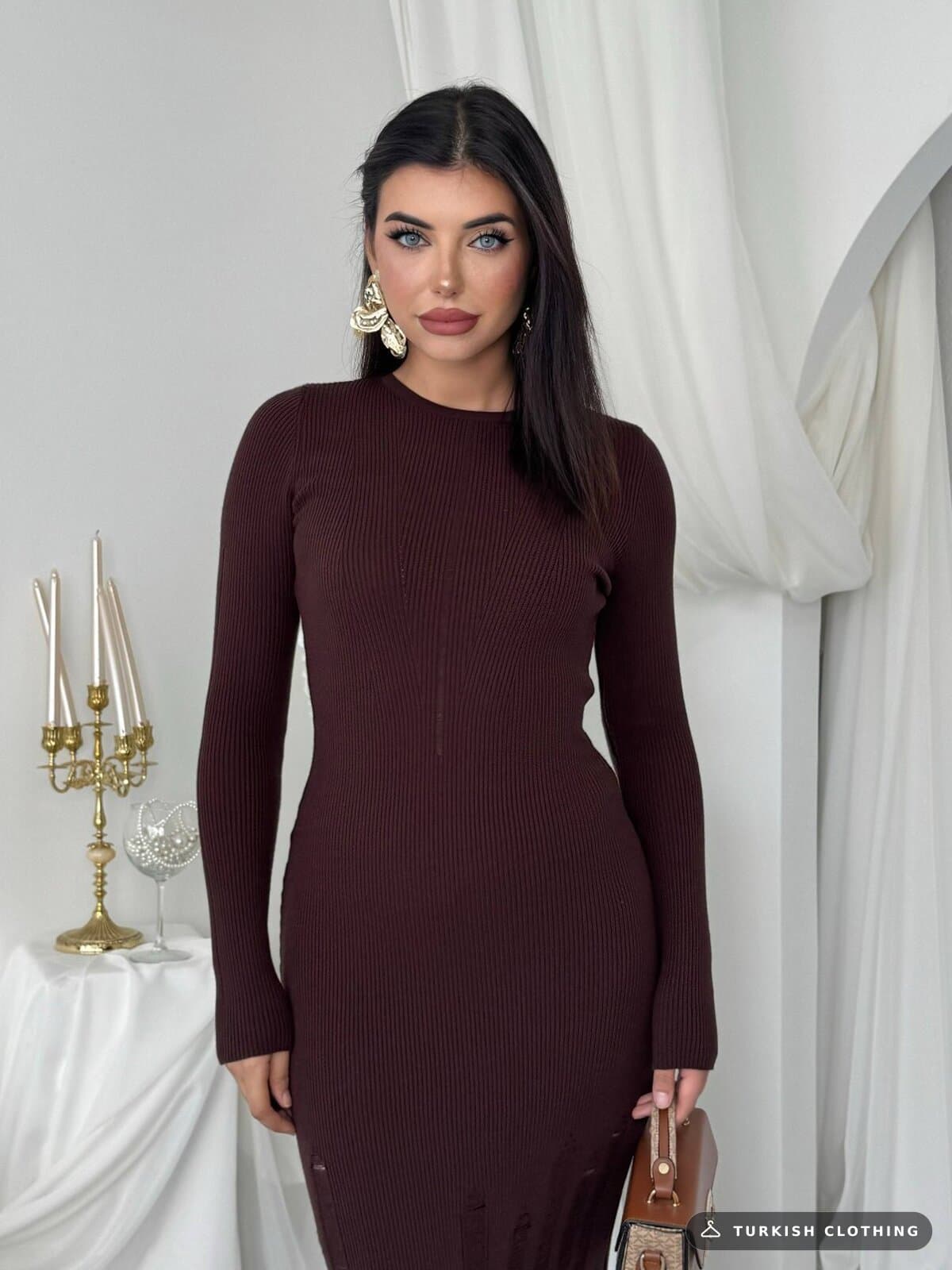 Moon Midi Dress — Brown in Knitwear – wholesale Women's Dresses by Etika, Turkish clothing manufacturer