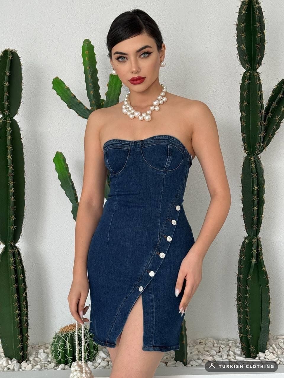 Nerg Button Detailed Dress — Dark Blue – wholesale Women's Dresses by Etika, Turkish clothing manufacturer