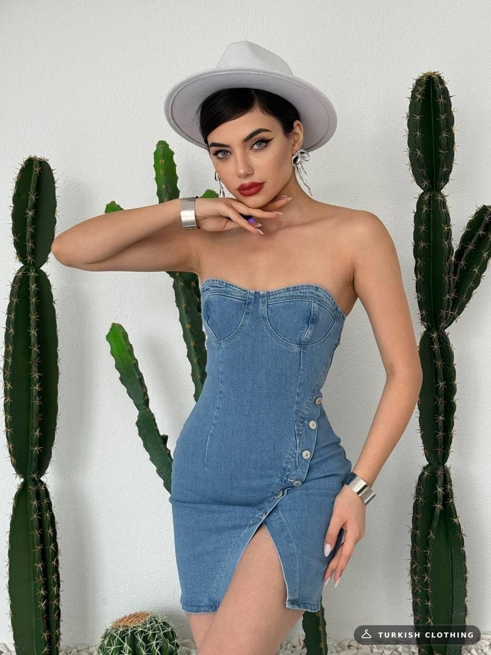 Nerg Button Detailed Dress — Light Blue – wholesale Women's Dresses by Etika, Turkish clothing manufacturer