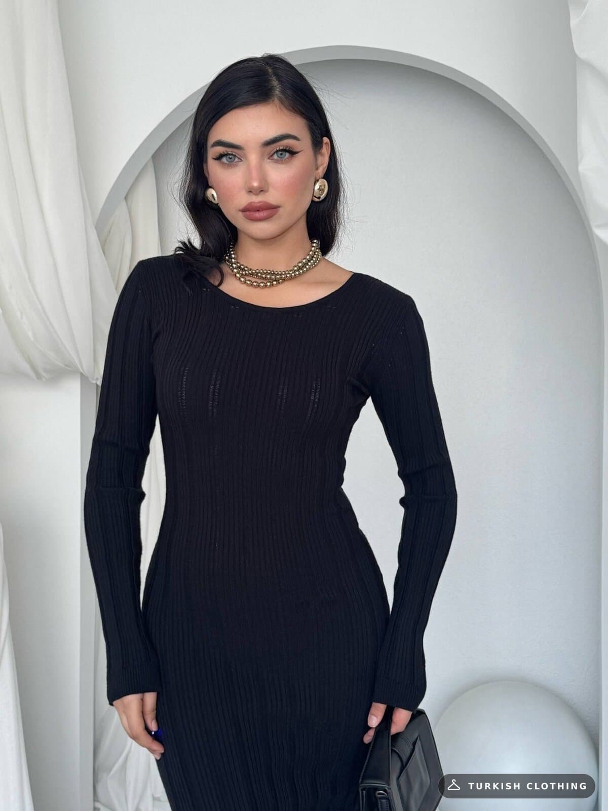 Olersan Back Tie Detail Dress — Black – wholesale Women's Dresses by Etika, Turkish clothing manufacturer
