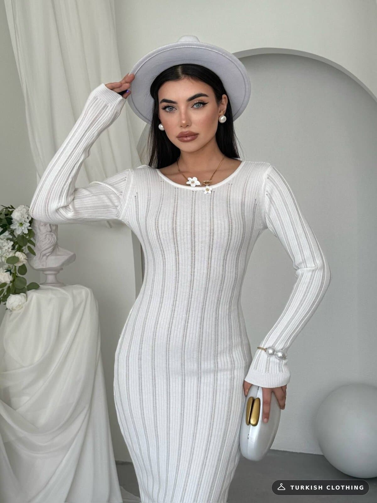 Olersan Back Tie Detail Dress — White – wholesale Women's Dresses by Etika, Turkish clothing manufacturer