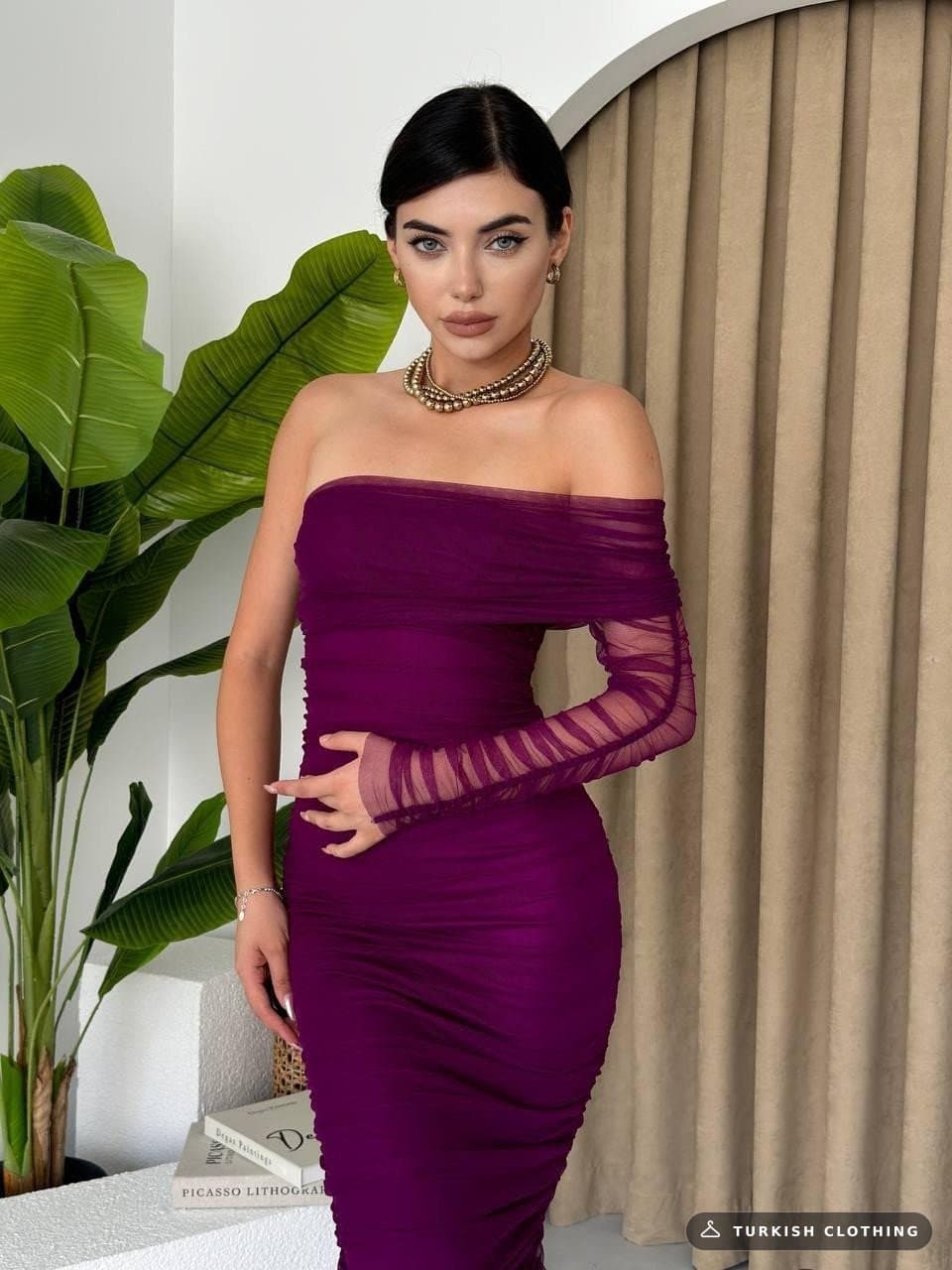 Polack One Shoulder Tulle Dress — Purple in Poplin – wholesale Women's Dresses by Etika, Turkish clothing manufacturer