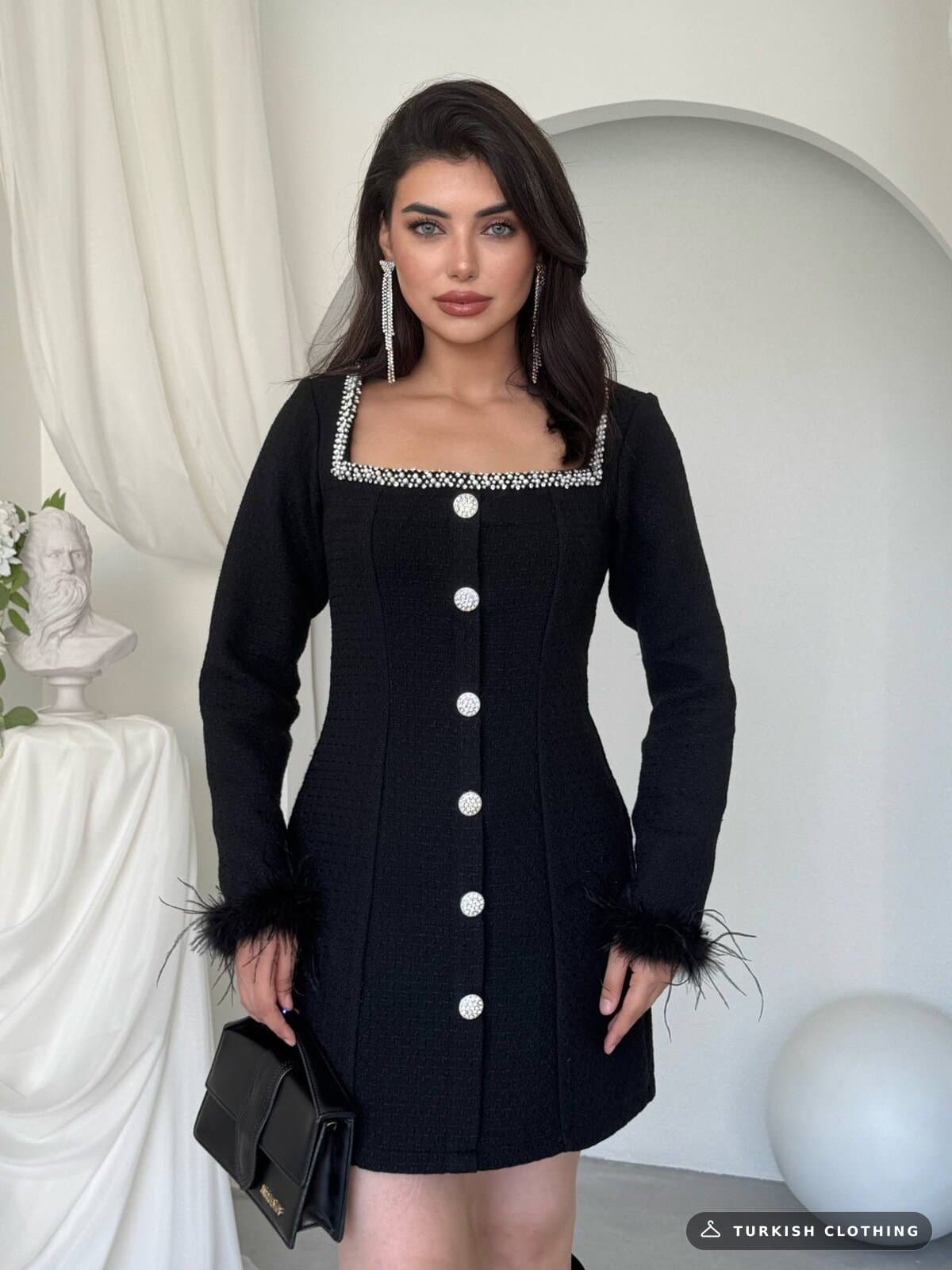 Poner Button Detailed Dress — Black in Chanel – wholesale Women's Dresses by Etika, Turkish clothing manufacturer