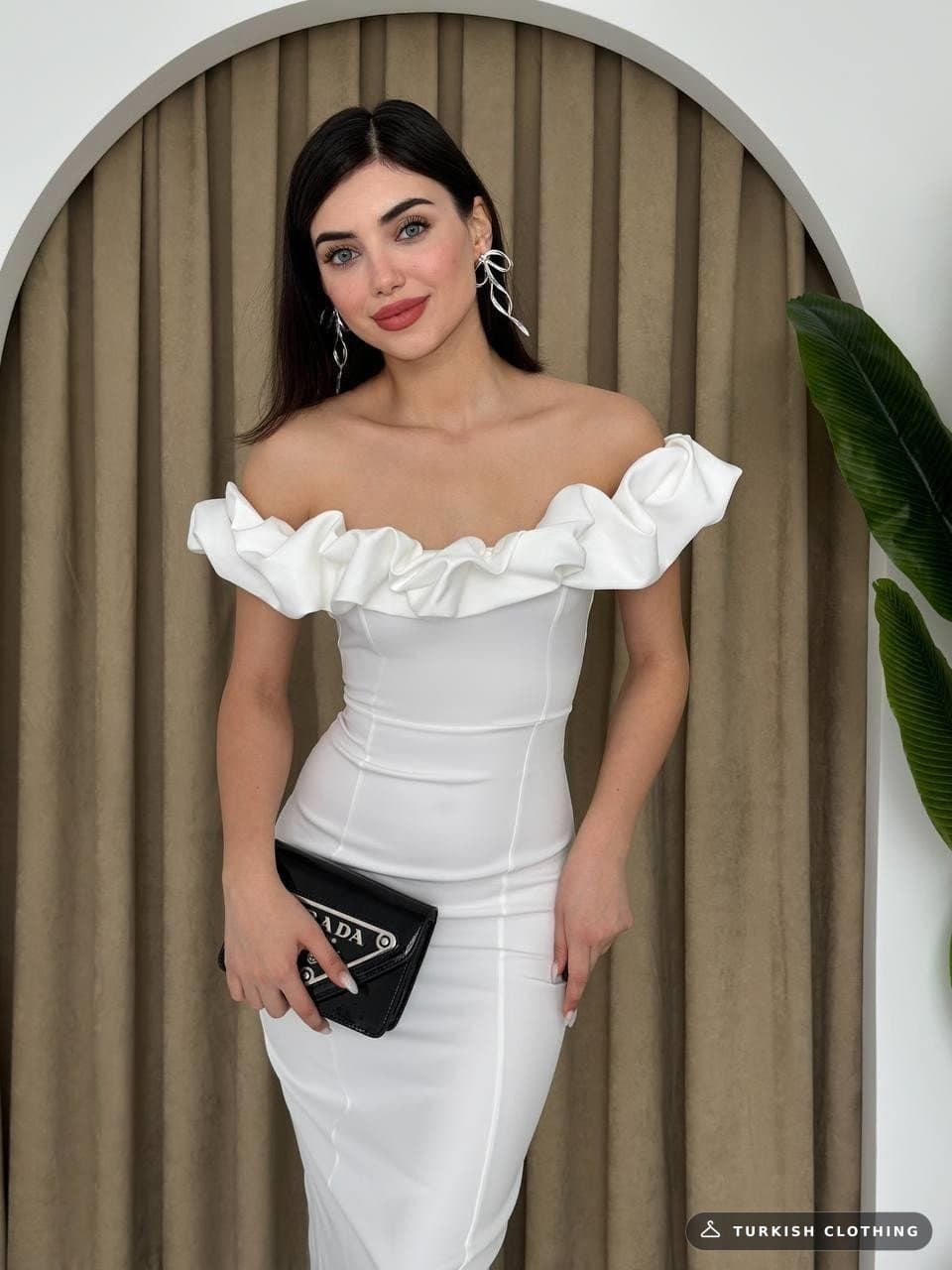 Popi Madonna Collar Pencil Dress — White in Poplin · – wholesale Women's Dresses by Etika, Turkish clothing