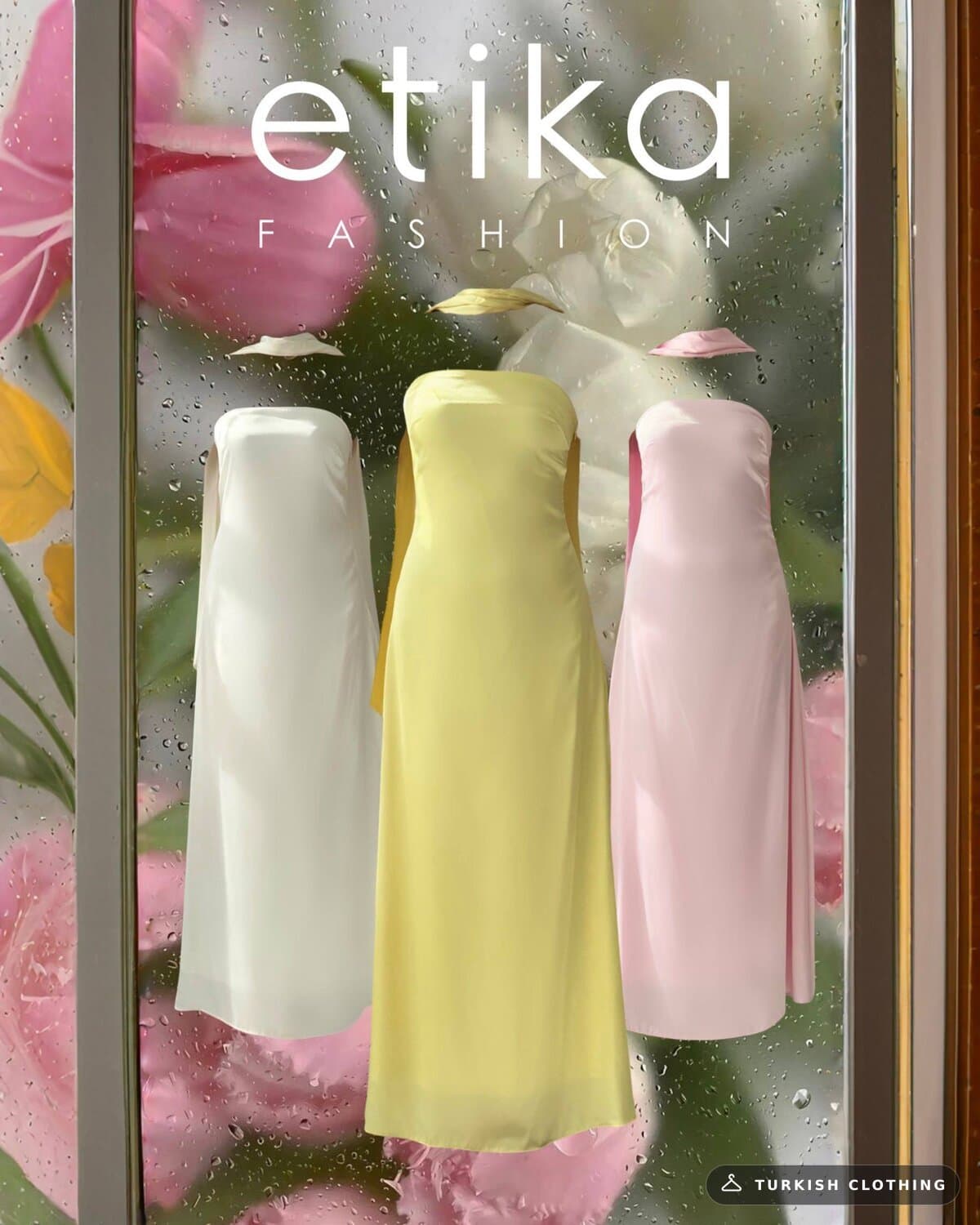 Ulsez Strapless Shawl Detailed Dress — Pink in Satin – wholesale Women's Dresses by Etika, Turkish clothing manufacturer