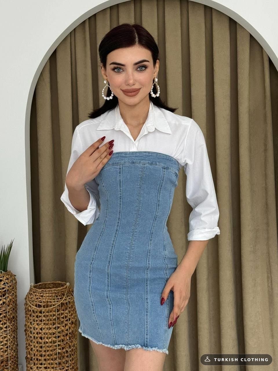 Vinna Strapless Denim Mini Dress — Light Blue – wholesale Women's Dresses by Etika, Turkish clothing manufacturer