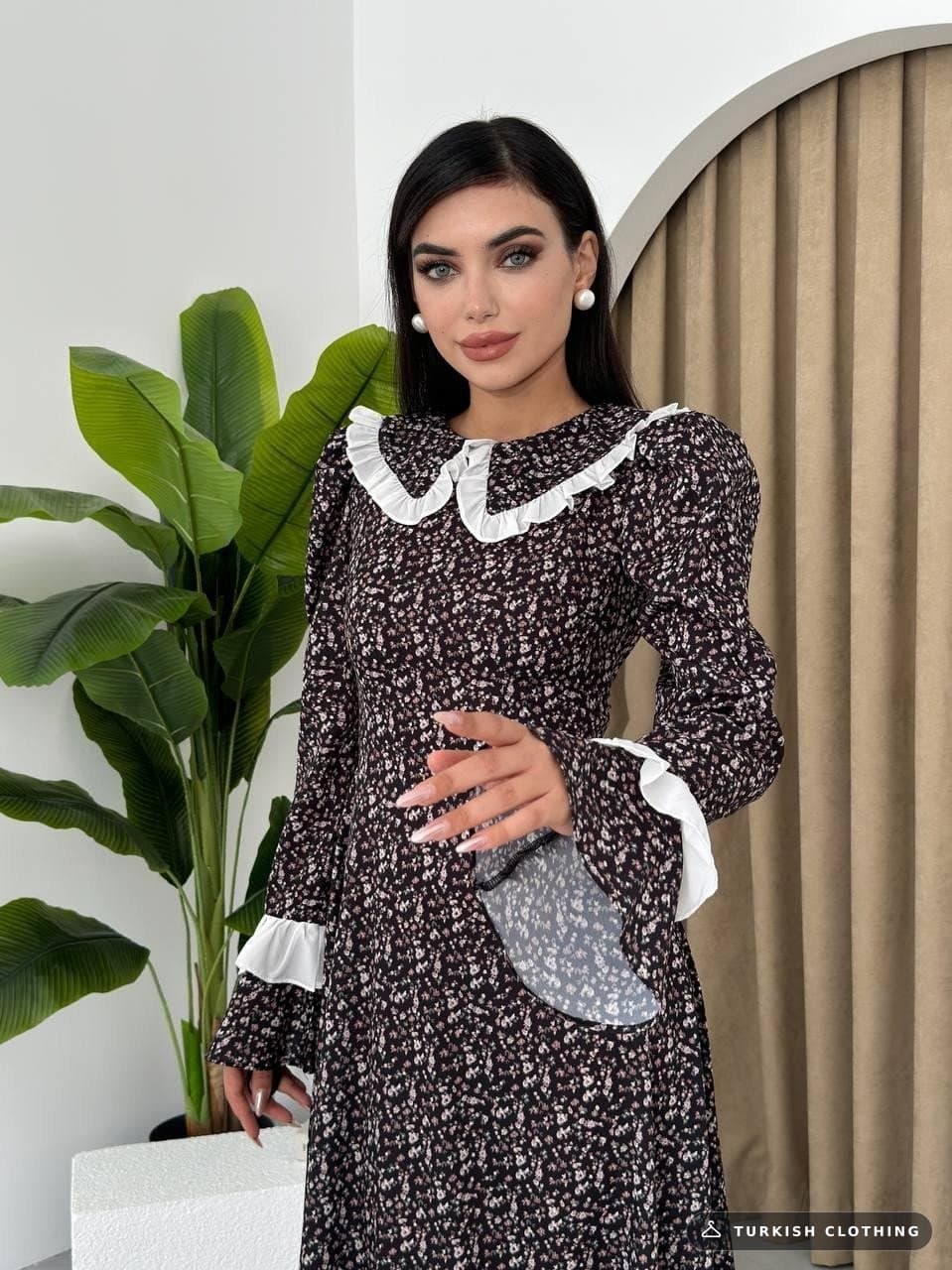 Worse Collar Long Sleeve Dress — Black – wholesale Women's Dresses by Etika, Turkish clothing manufacturer