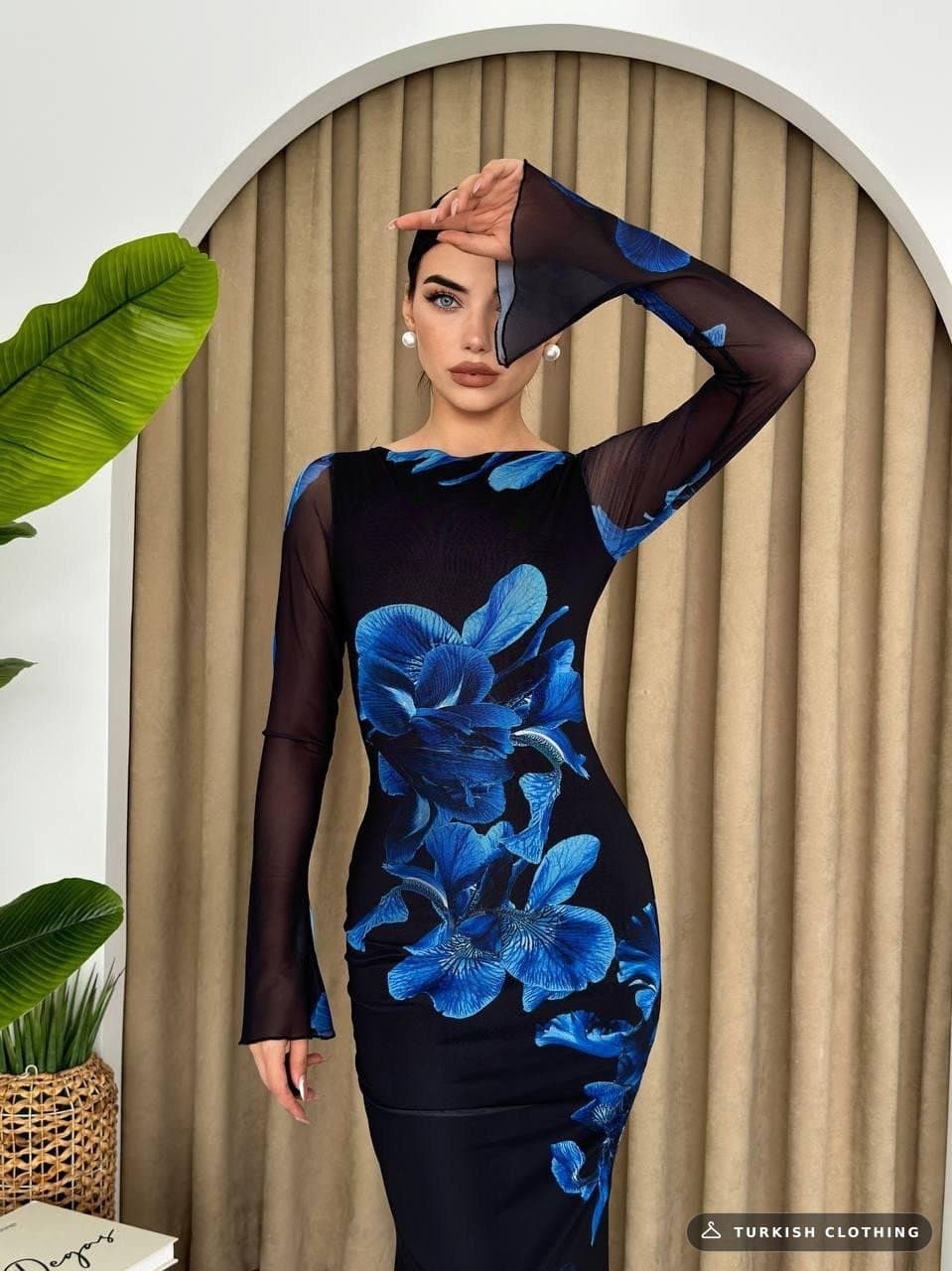 Worve Long Sleeve Tulle Dress — Patterned – wholesale Women's Dresses by Etika, Turkish clothing manufacturer