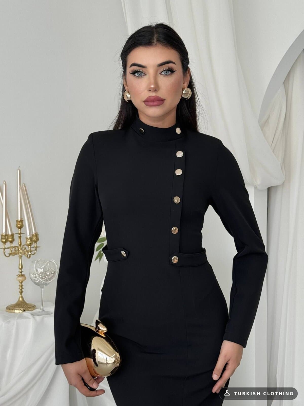 Zeas Midi Dress — Black in Satin – wholesale Women's Dresses by Etika, Turkish clothing manufacturer