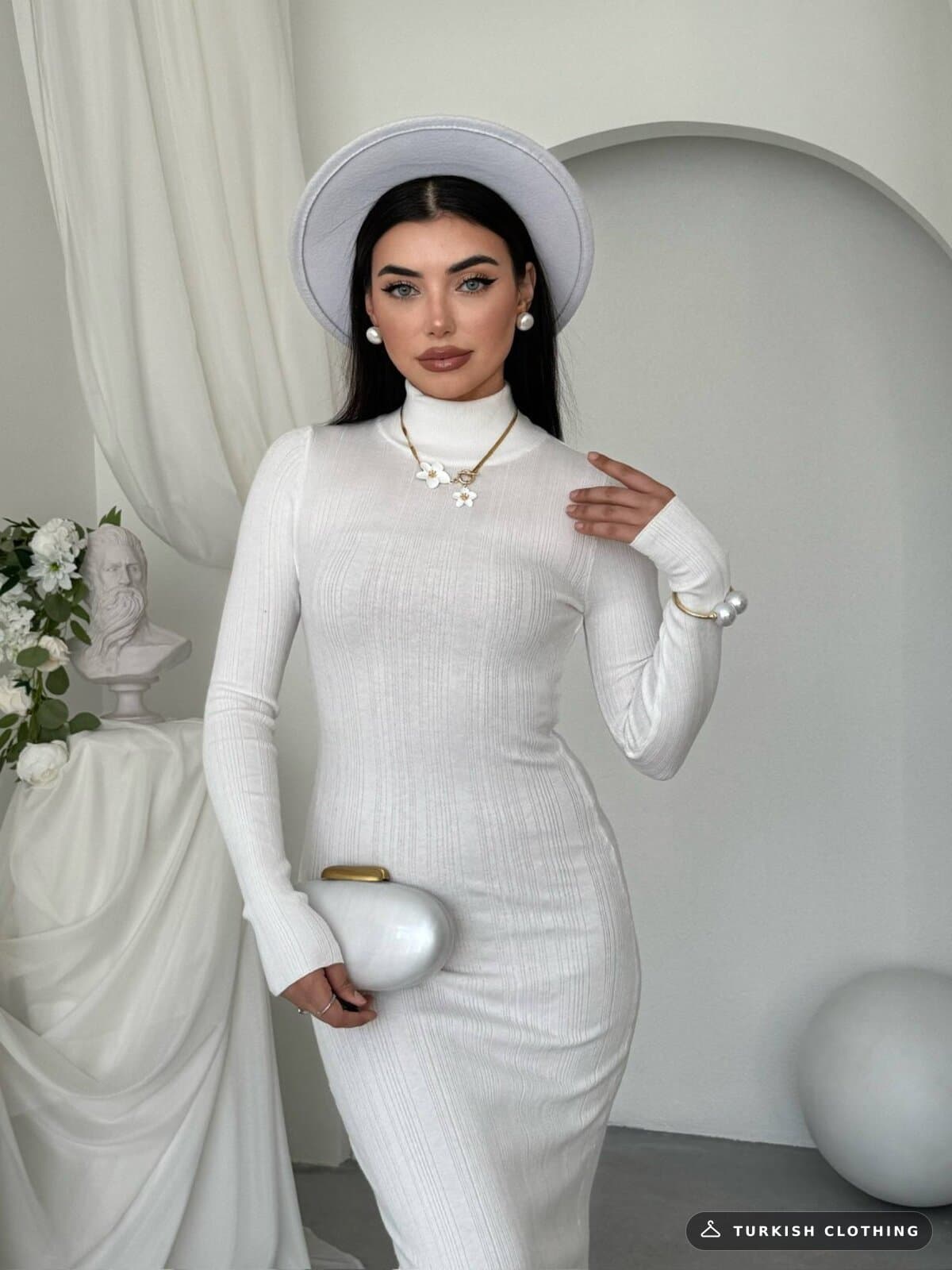Zuzan Midi Dress — White in Knitwear – wholesale Women's Dresses by Etika, Turkish clothing manufacturer
