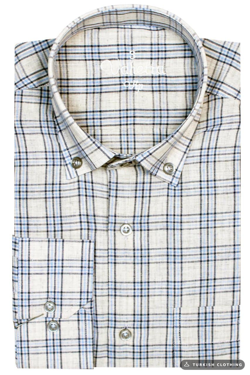 100% Cotton Classic Cut Buttoned Collar Pocket Gray Checkered Men's Shirt – wholesale Shirts by Varetta, Turkish clothing