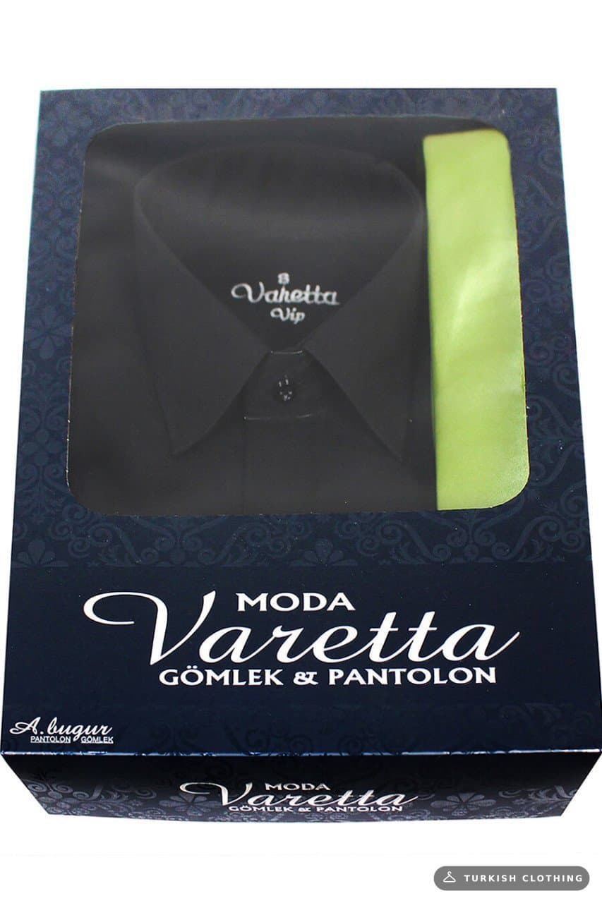 Men's Black Classic Cut Long Sleeve Single Pocket Shirt Green Tie Combination Set – wholesale Shirts by Varetta, Turkish