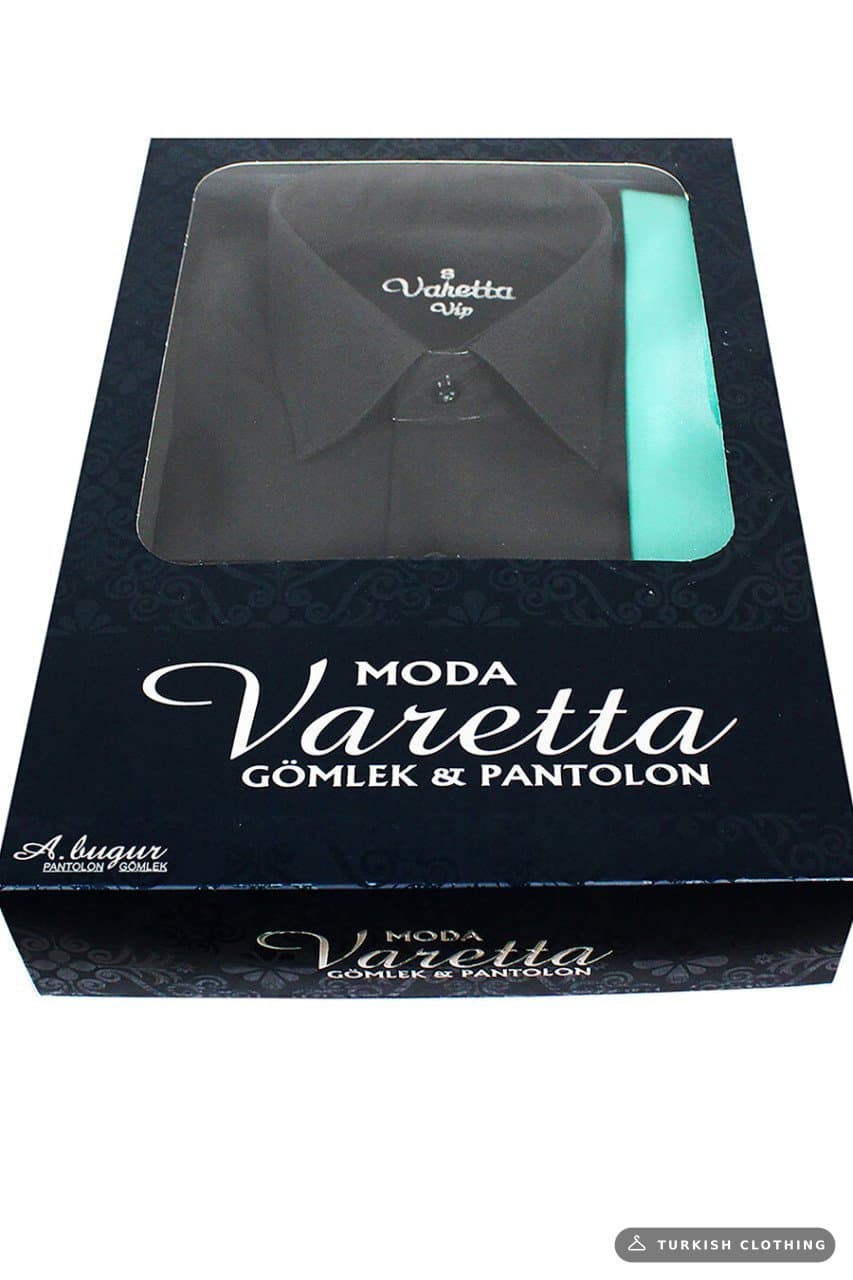 Men's Black Classic Cut Long Sleeve Single Pocket Shirt with Water Green Tie — Aqua – wholesale Shirts by Varetta, Turkish