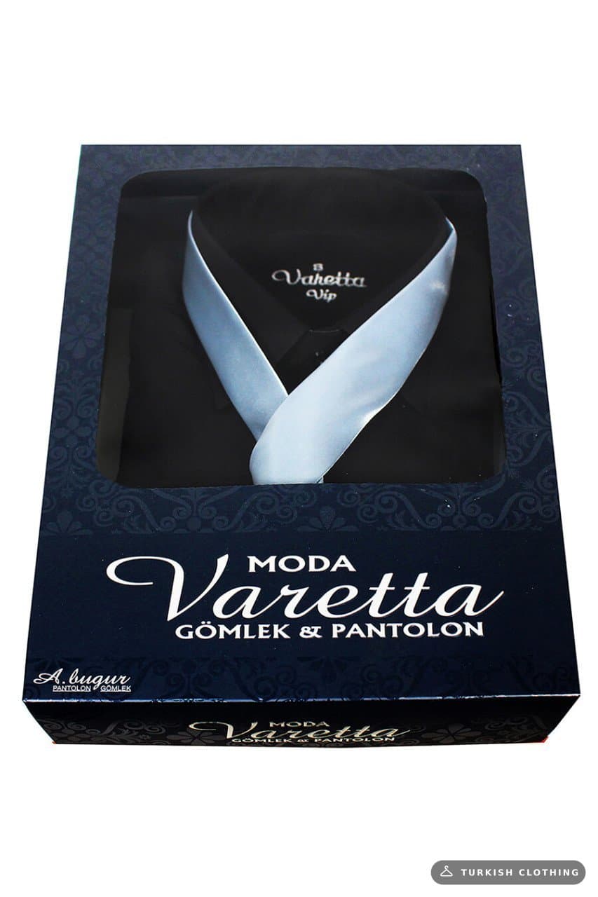 Men's Black Classic Cut Long Sleeve Single Pocket Shirt with White Tie Combination Set – wholesale Shirts by Varetta,
