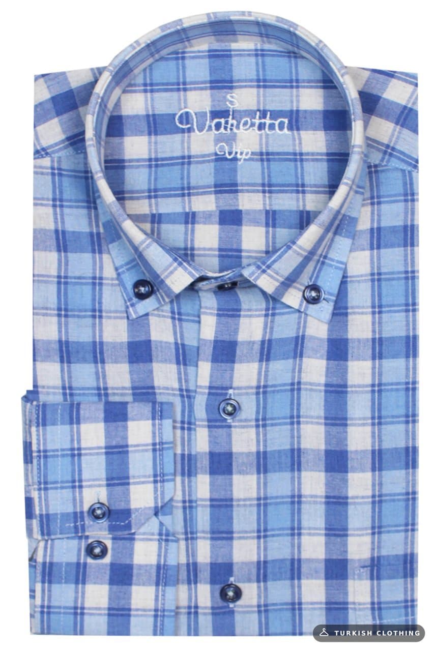 Men's Blue 100% Cotton Classic Cut Plaid Shirt – wholesale Shirts by Varetta, Turkish clothing manufacturer
