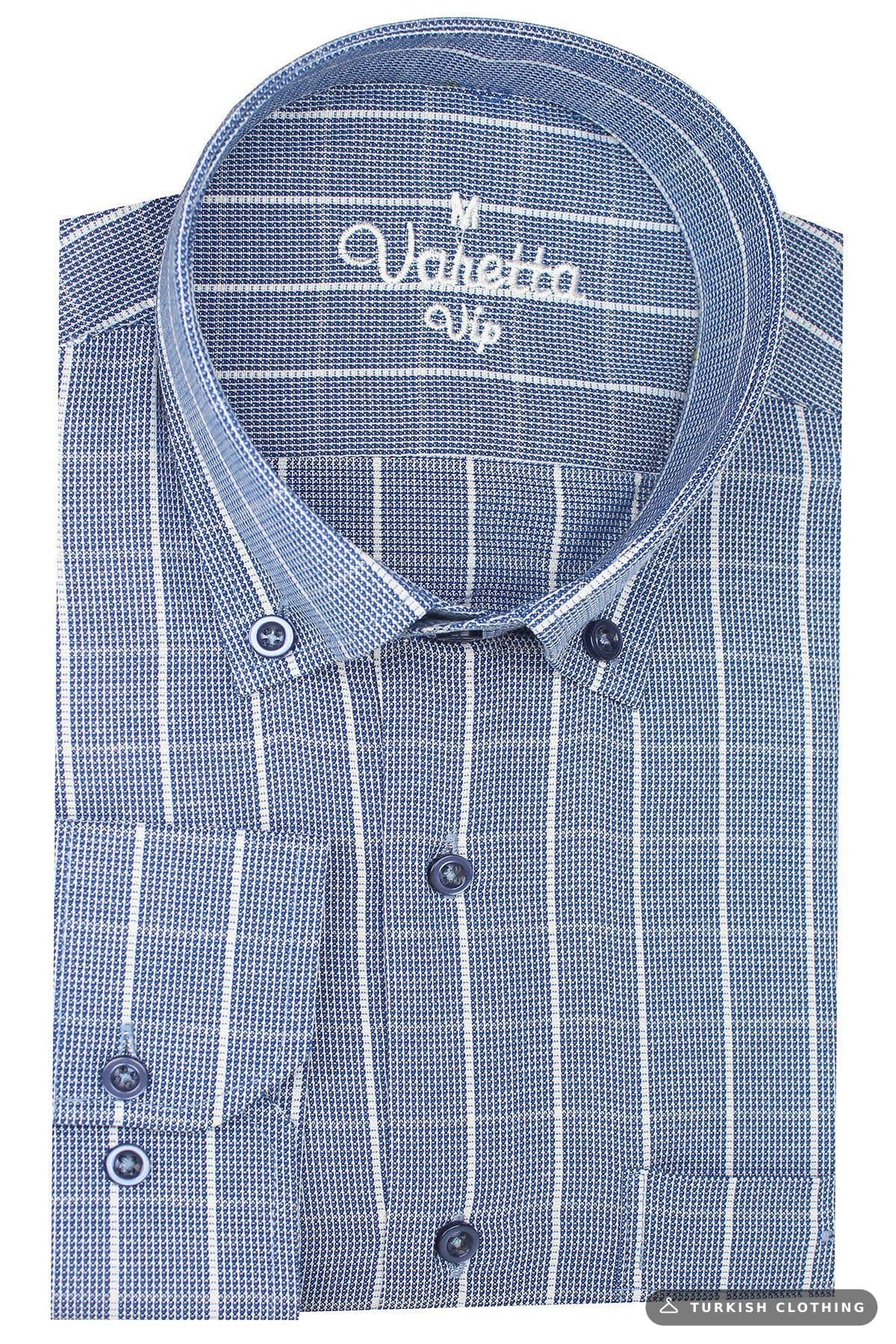 Men's Blue Checkered Classic Cut Long Sleeve Shirt – wholesale Shirts by Varetta, Turkish clothing manufacturer