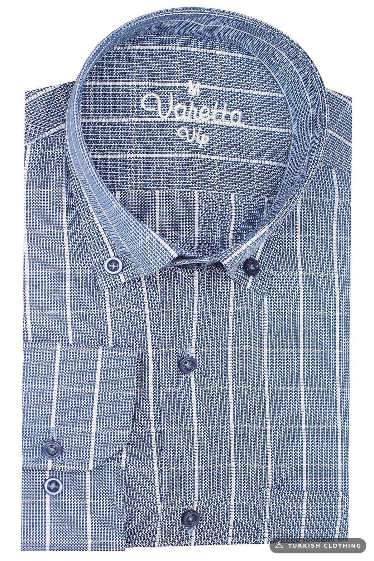 Men's Blue Checkered Classic Cut Long Sleeve Shirt — Brown – wholesale Shirts by Varetta, Turkish clothing manufacturer