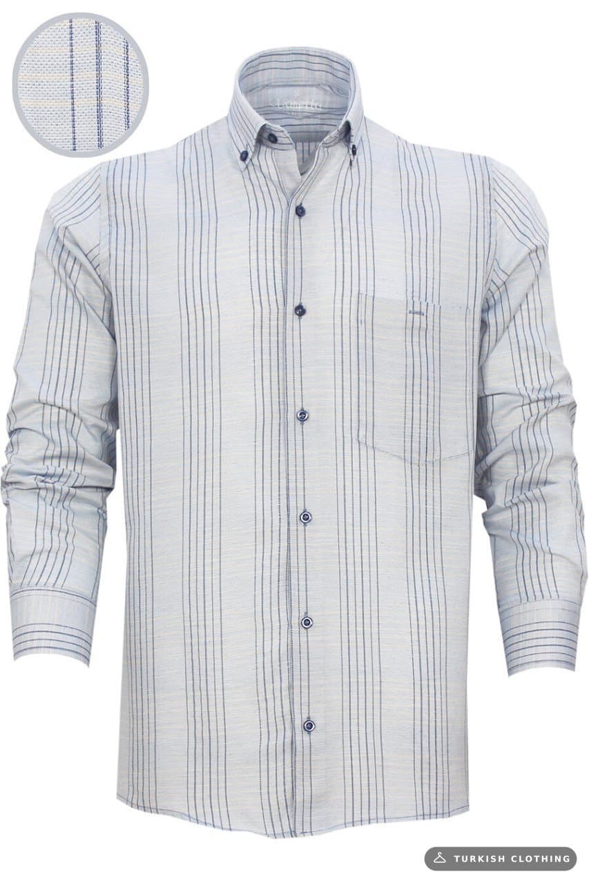 Men's Blue Classic Cut Checked Collar Buttoned Single Pocket Long Sleeve Shirt – wholesale Shirts by Varetta, Turkish