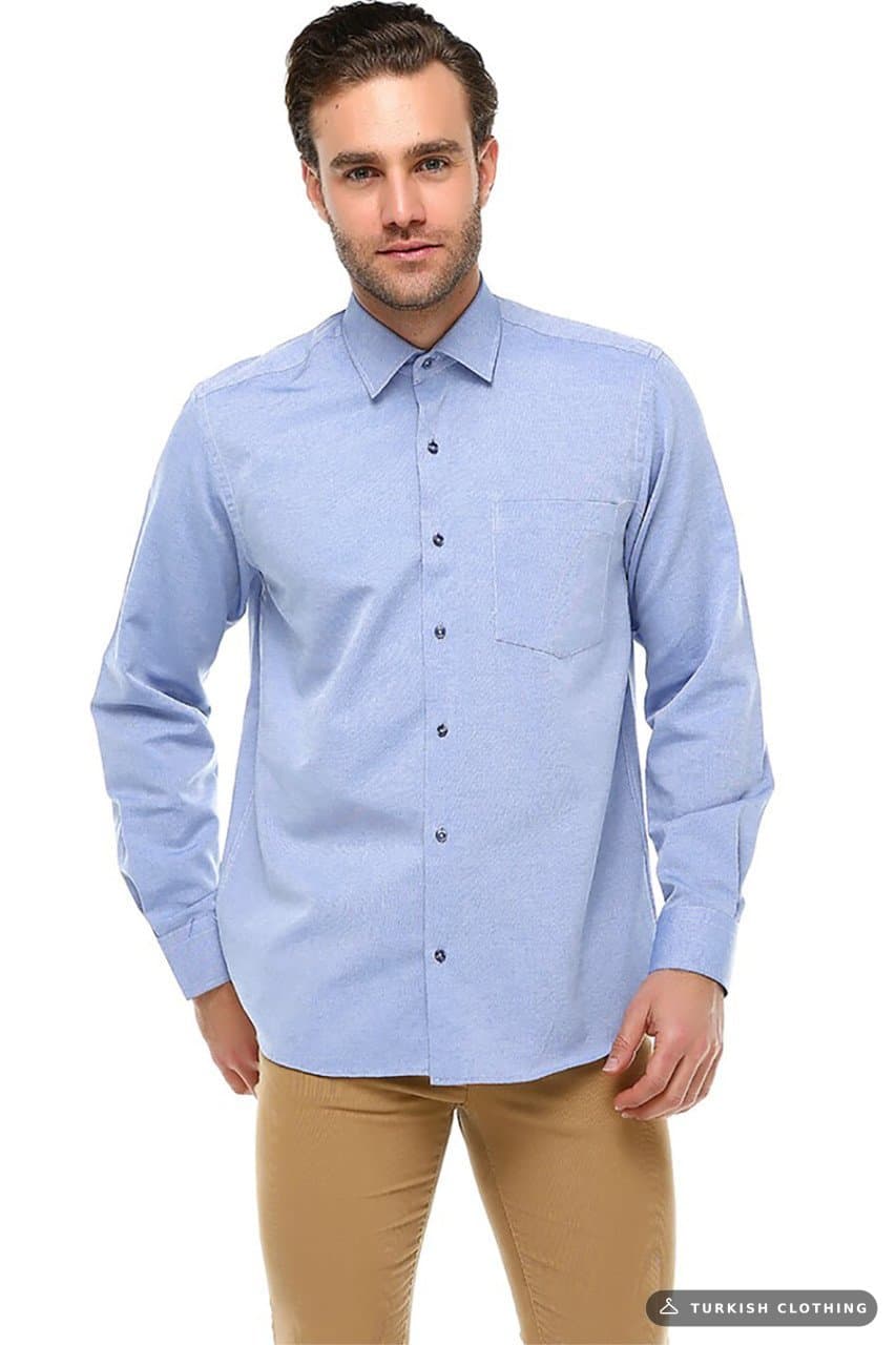 Men's Blue Classic Cut Long Sleeve Single Pocket Shirt – wholesale Shirts by Varetta, Turkish clothing manufacturer