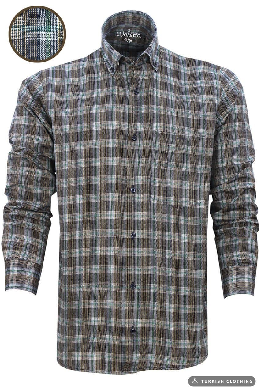 Men's Blue Green Classic Cut Checked Collar Buttoned Single Pocket Long Sleeve Shirt – wholesale Shirts by Varetta, Turkish