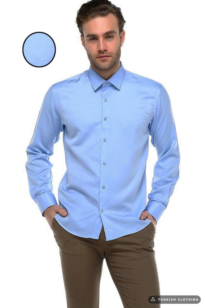Men's Blue Plain Slim Fit Long Sleeve Shirt – wholesale Shirts by Varetta, Turkish clothing manufacturer