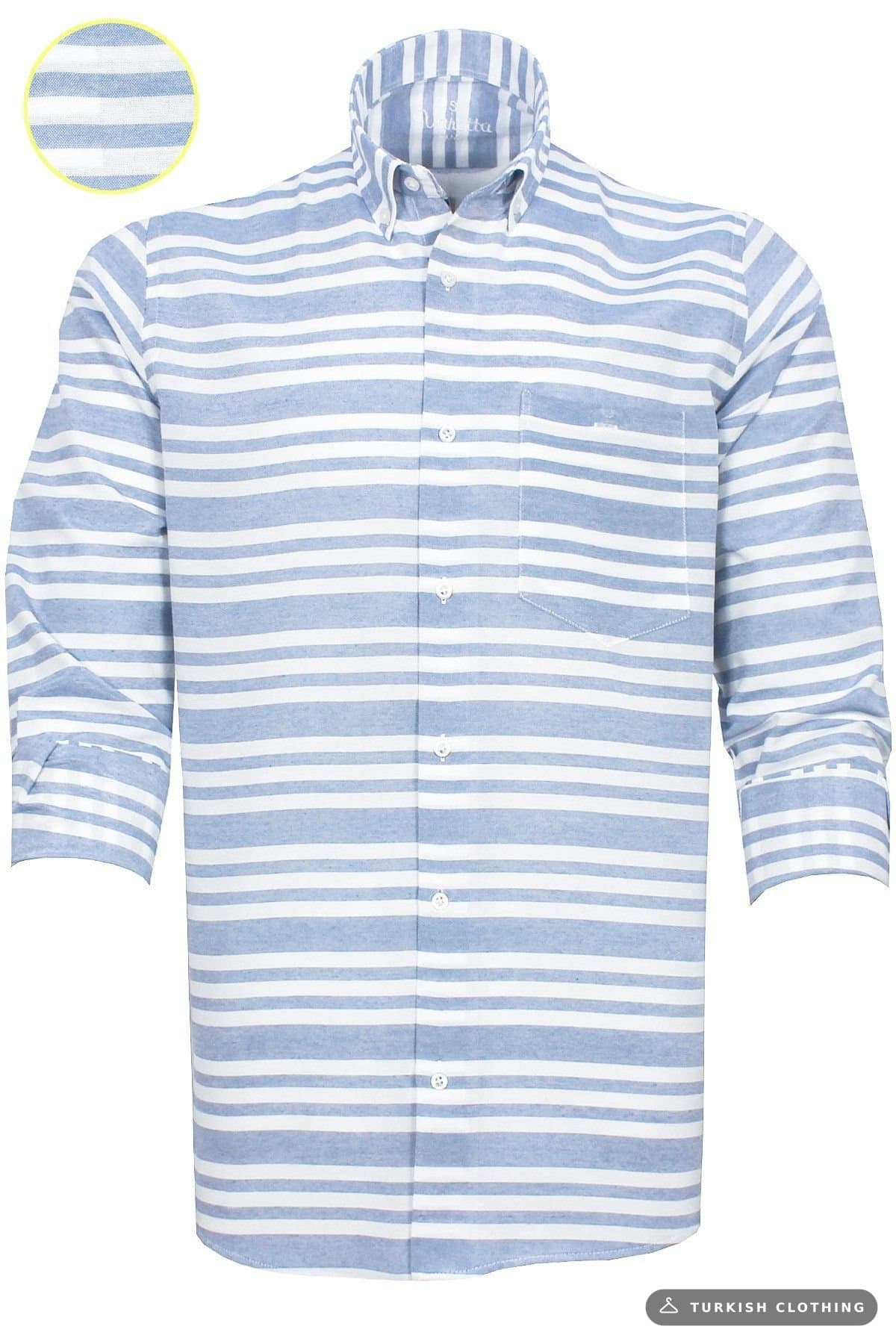 Men's Blue Striped Shirt Long Sleeve Cotton Button-Up Collar Classic Cut (2) – wholesale Shirts by Varetta, Turkish clothing