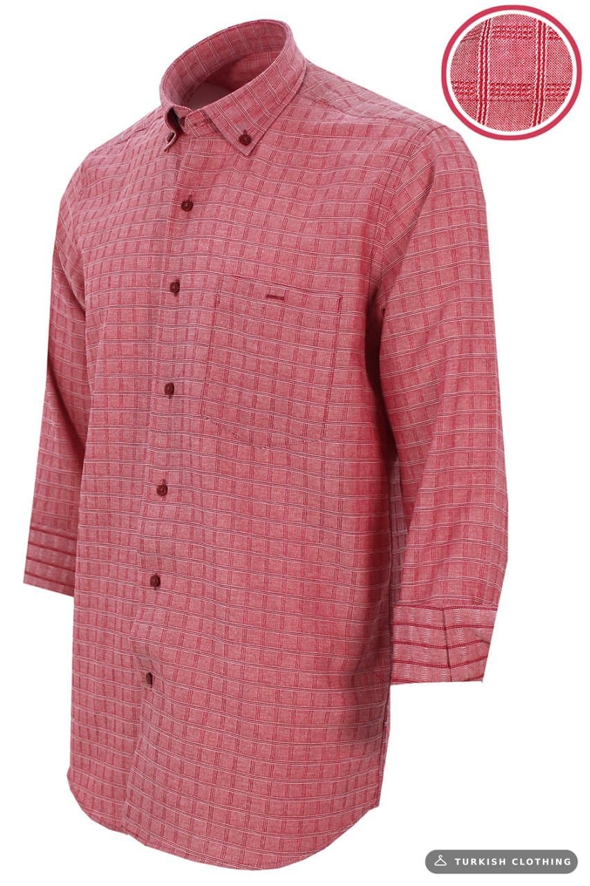 Men's Brick Color Classic Cut Single Pocket Long Sleeve Checked Shirt – wholesale Shirts by Varetta, Turkish clothing