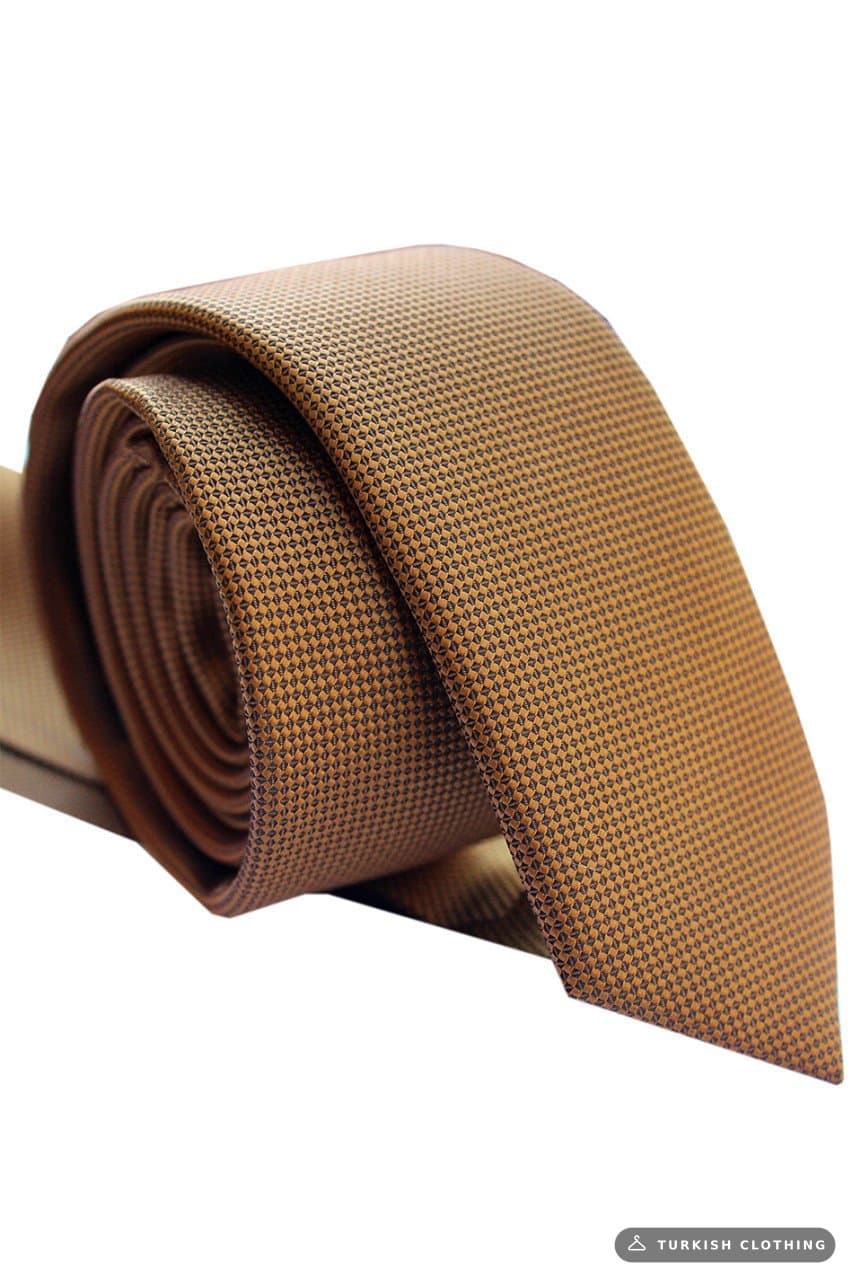 Men's Brown Dobby Eyelet Patterned Narrow Tie – wholesale Shirts by Varetta, Turkish clothing manufacturer