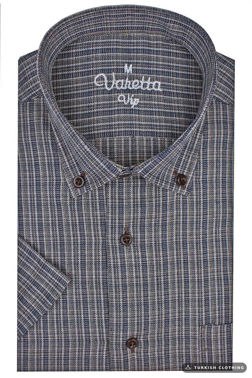 Men's Brown Short Sleeve Classic Cut Collar Buttoned Single Pocket Shirt – wholesale Shirts by Varetta, Turkish clothing
