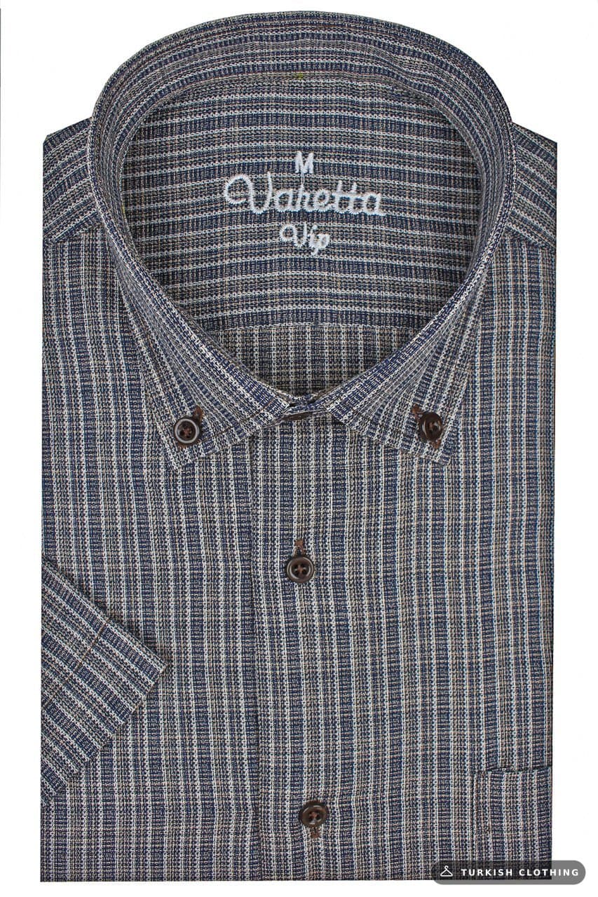 Men's Brown Short Sleeve Classic Cut Collar Buttoned Single Pocket Shirt — Button-Down – wholesale Shirts by Varetta,