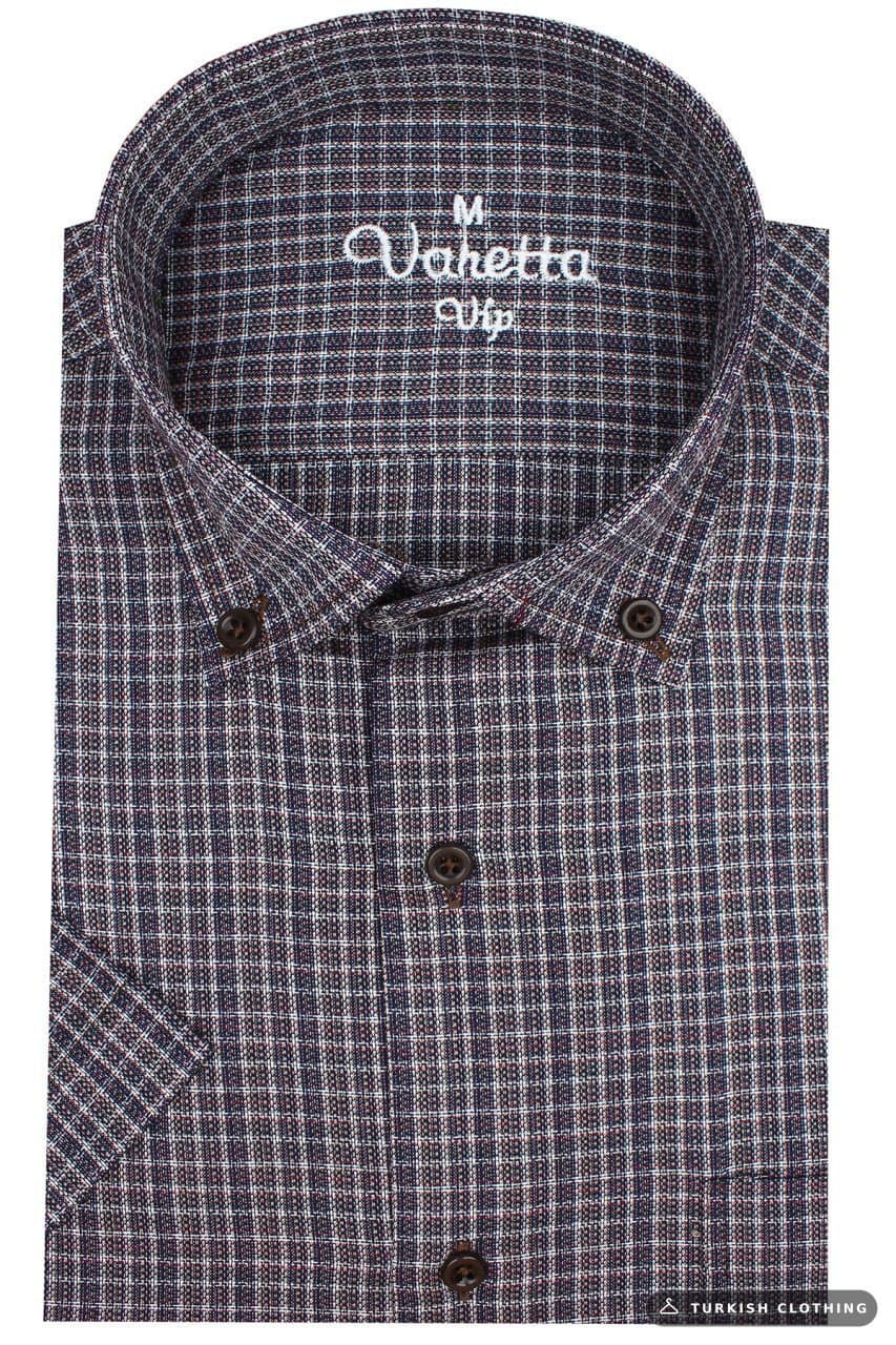 Men's Burgundy Plum Short Sleeve Classic Cut Collar Buttoned Single Pocket — Button-Down – wholesale Shirts by Varetta,