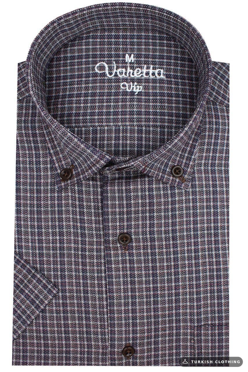 Men's Burgundy Plum Short Sleeve Classic Cut Collar Buttoned Single Pocket Shirt – wholesale Shirts by Varetta, Turkish