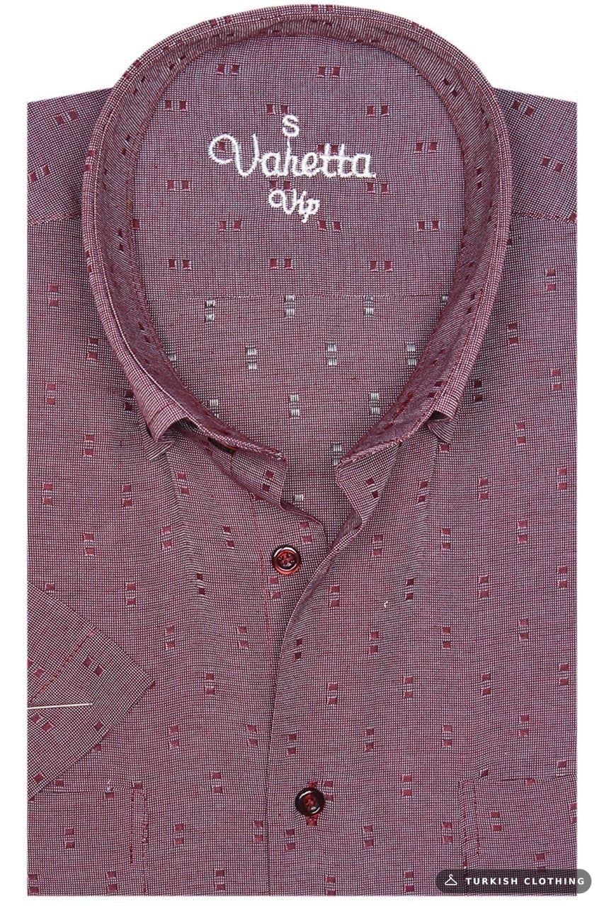 Men's Cherry Color Double Pocket Short Sleeve Classic Cut Shirt — Plum – wholesale Shirts by Varetta, Turkish clothing