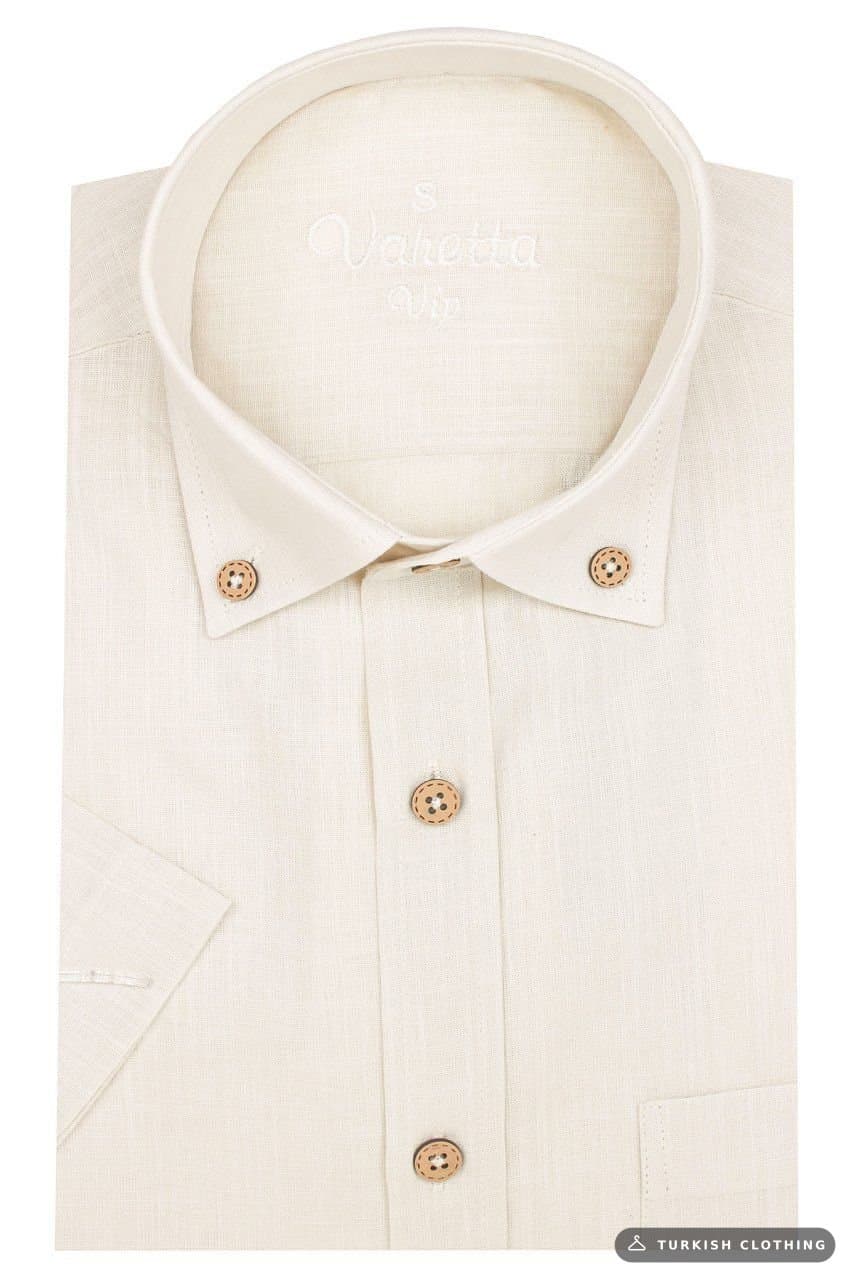 Men's Cream Color Linen Classic Cut Short Sleeve Shirt – wholesale Shirts by Varetta, Turkish clothing manufacturer