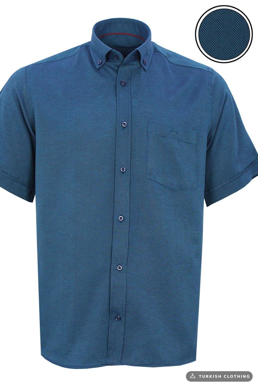 Men's Dark Blue Short Sleeve Classic Cut Collar Buttoned Oxfort Shirt – wholesale Shirts by Varetta, Turkish clothing