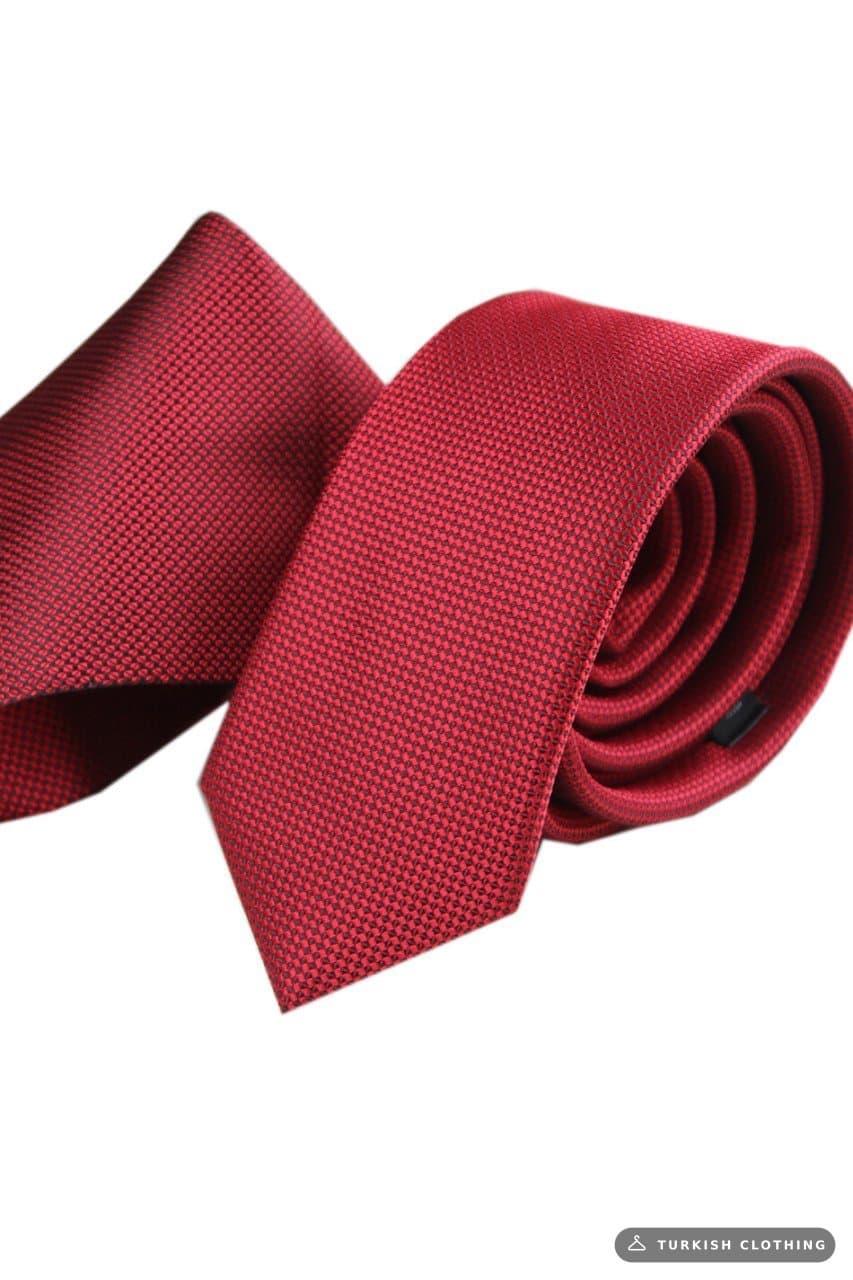 Men's Dark Red Dobby Eyelet Patterned Narrow Tie – wholesale Shirts by Varetta, Turkish clothing manufacturer