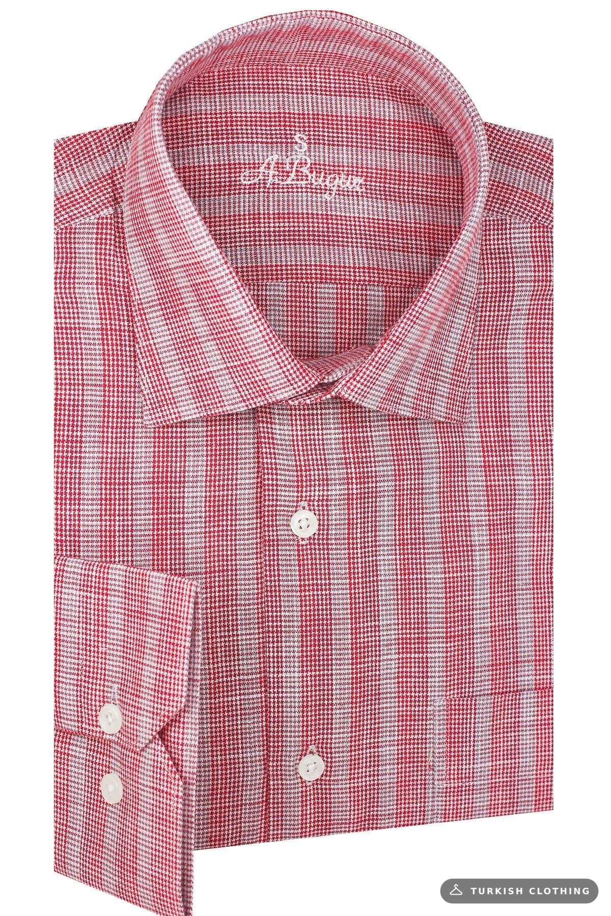 Men's Dusty Rose Checked Long Sleeve Classic Cut Shirt — Brown — Button-Down Pocket – wholesale Shirts by Varetta, Turkish
